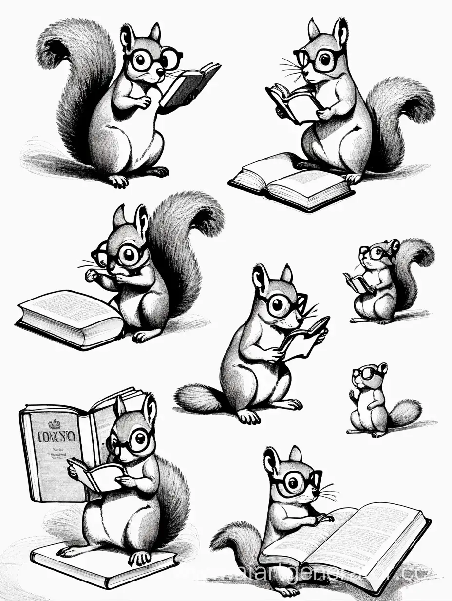 Intellectual-Squirrel-Sketch-Curious-Rodent-with-Glasses-and-Book