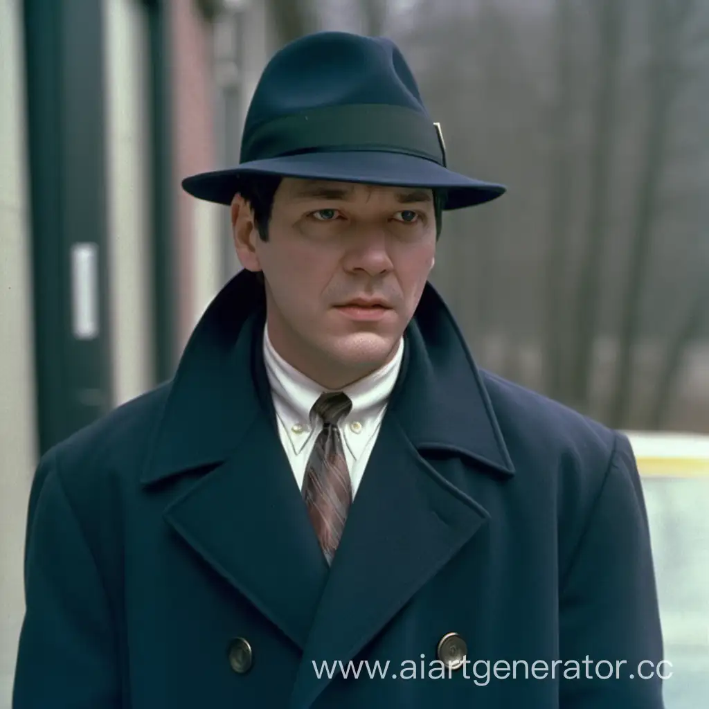 1990s, paraloid, former detective, coat, hat, standard American face.