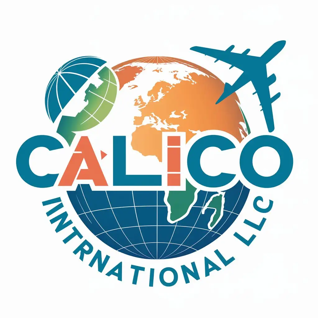 LOGO-Design-For-Calico-International-LLC-Vibrant-Globe-Map-and-Aeroplane-Fusion-with-Typography