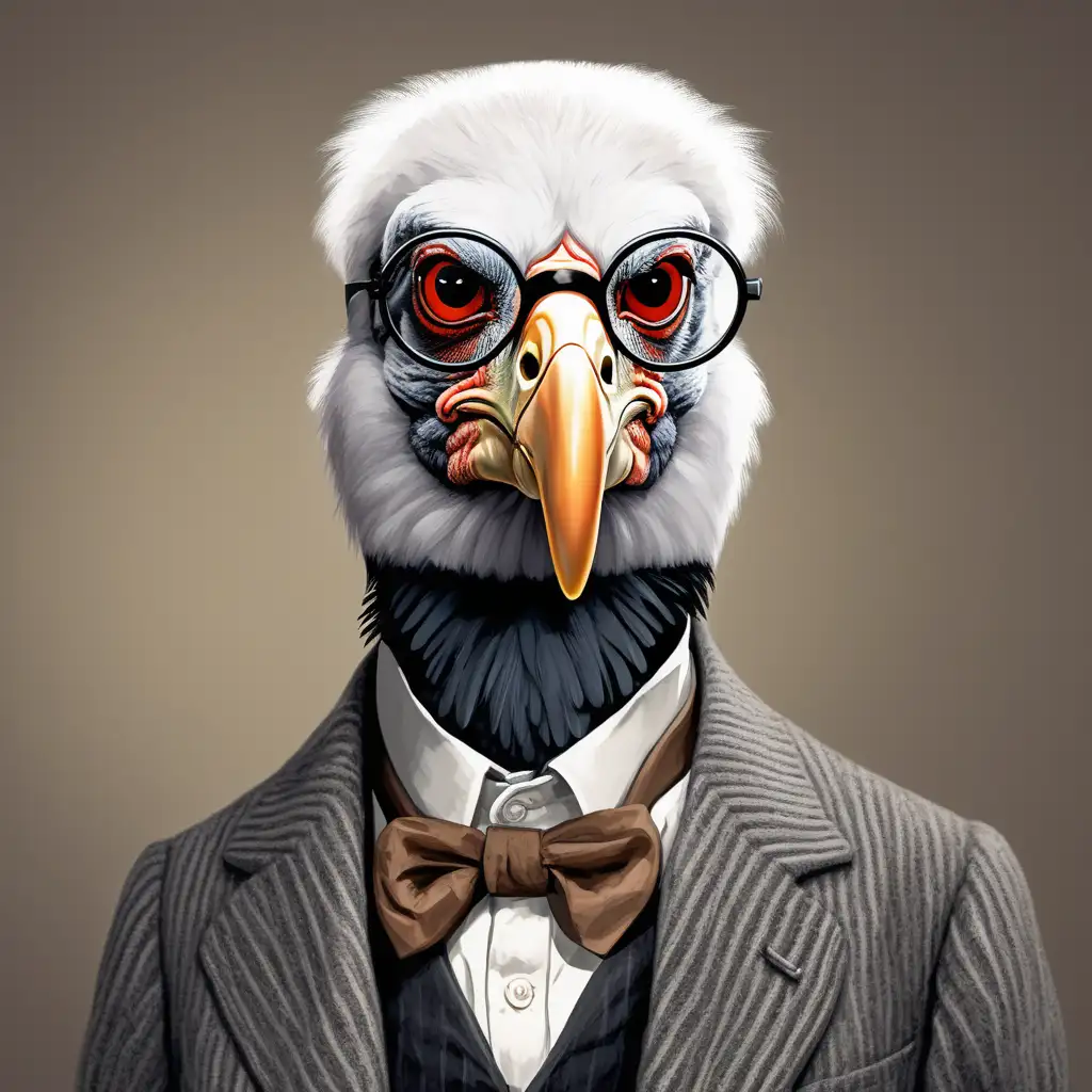 Freud but as a condor  with little round glasses
