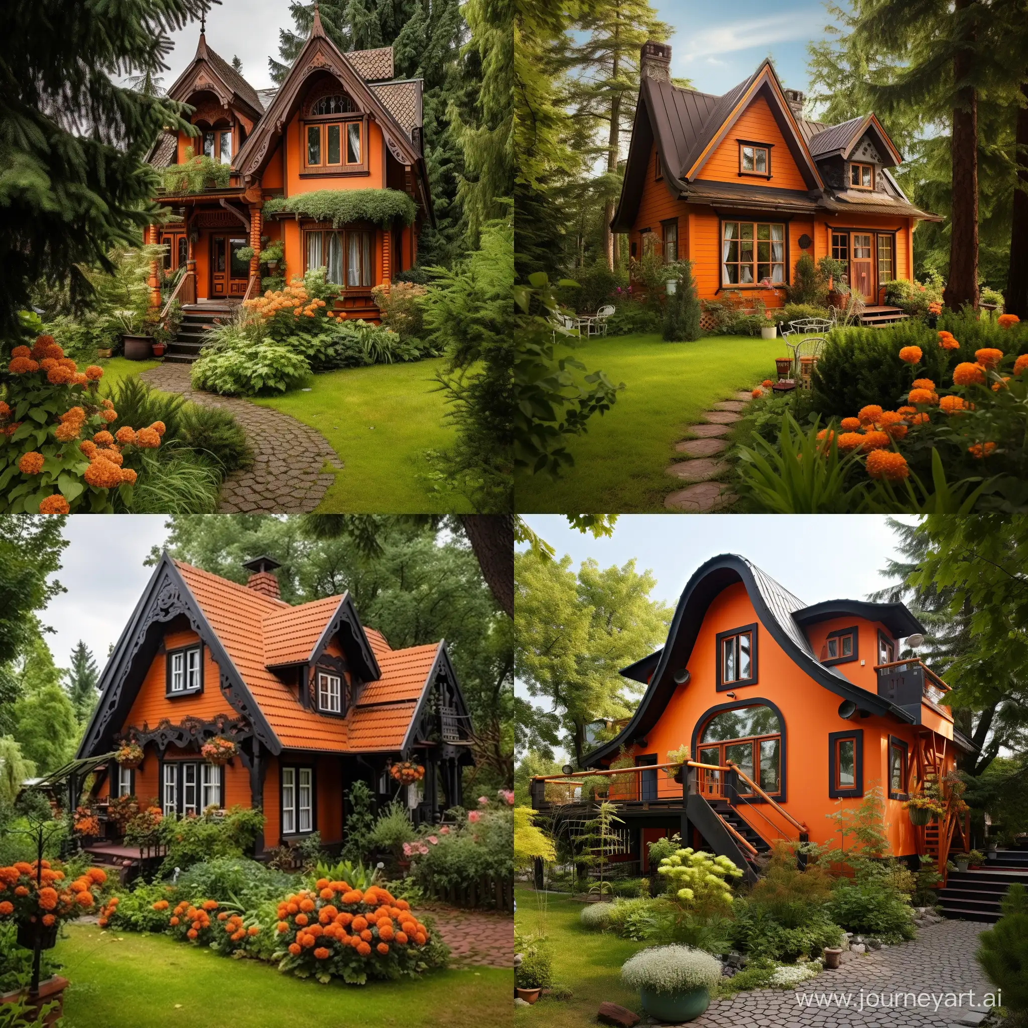 красивый оранжевый коттеджный дом в поселке