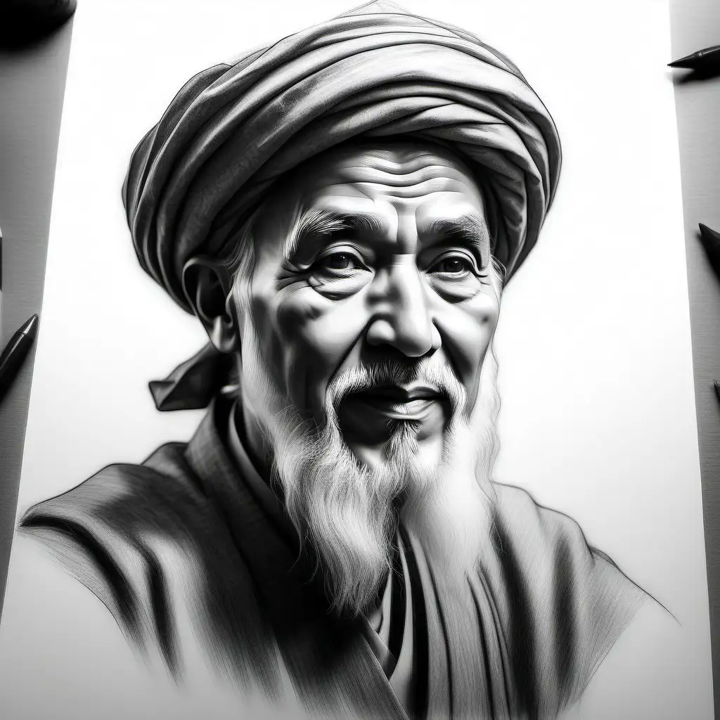 Jalaluddin Rumi portrait in charcoal sketching style 