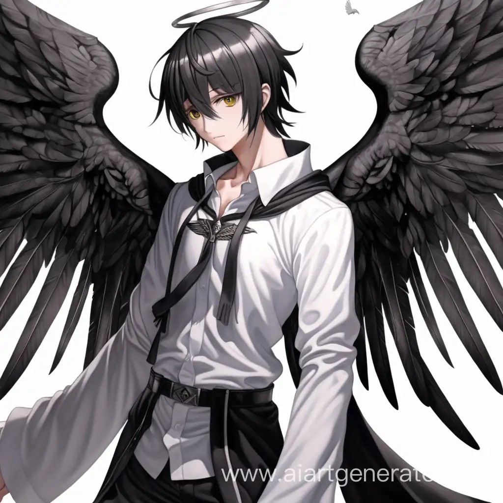 Anime male angel with black wings