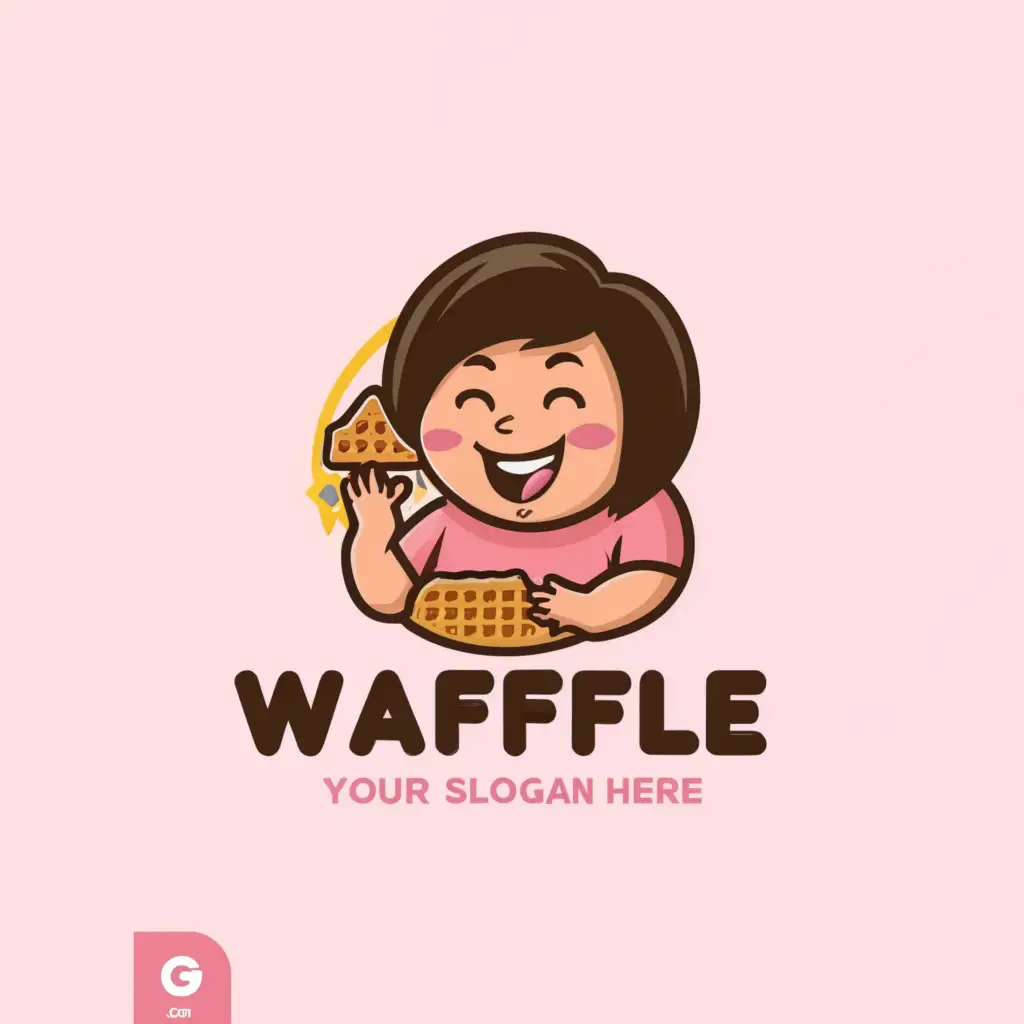 a logo design,with the text "waffle", main symbol:an old fat woman with black short hair, who wear pink long-sleeved t-shirt, smile while eat a waffle, white background, without logo name,Minimalistic,be used in Restaurant industry,clear background