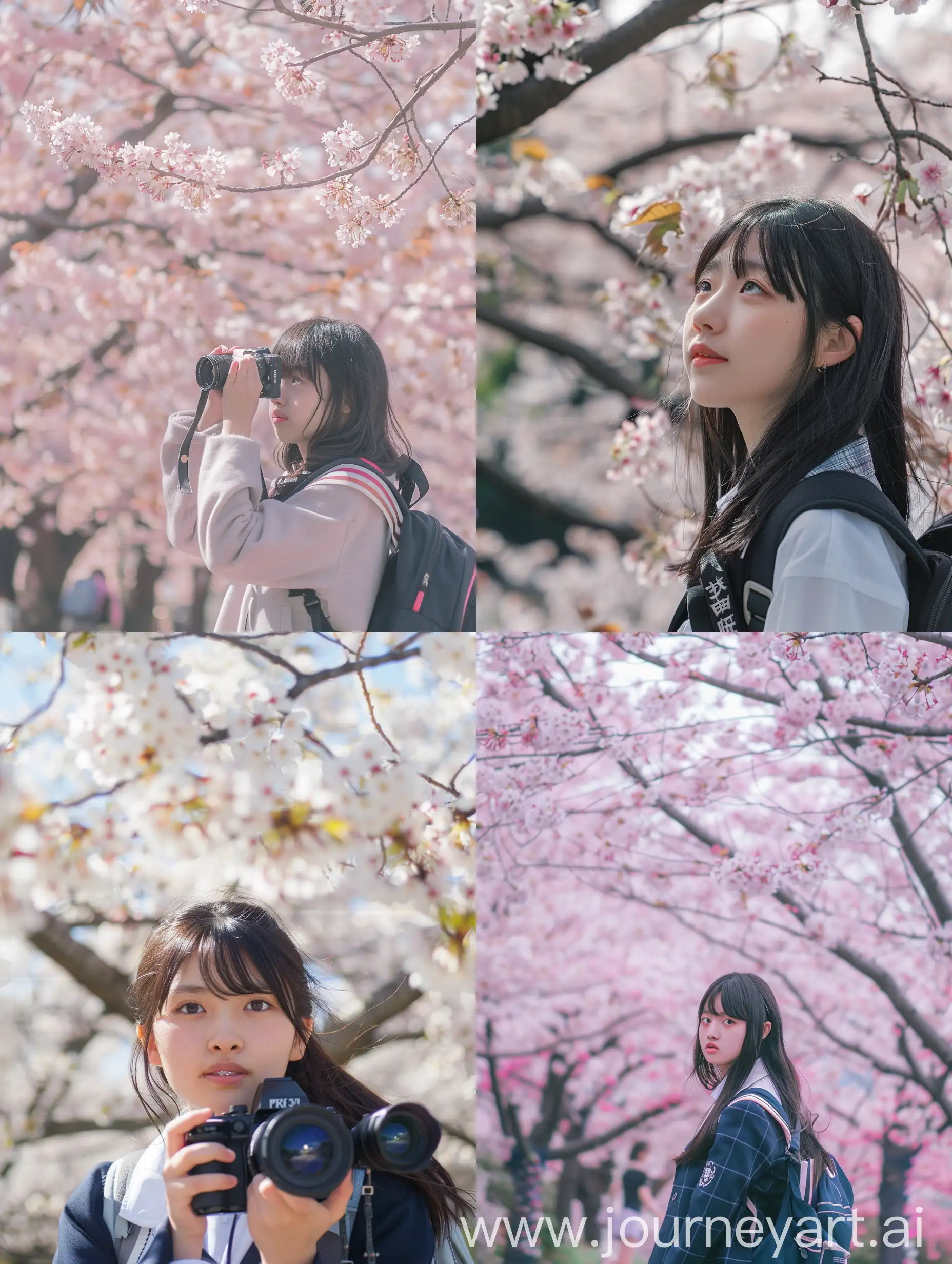 日系JK美少女在樱花树下拍照