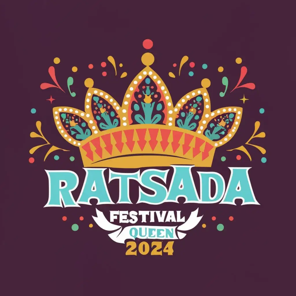 a logo design,with the text "RATSADA FESTIVAL QUEEN 2024", main symbol:a costume contest logo in 3D or 4D, in vibrant colors, colorful and LGBT theme contest,complex,clear background
