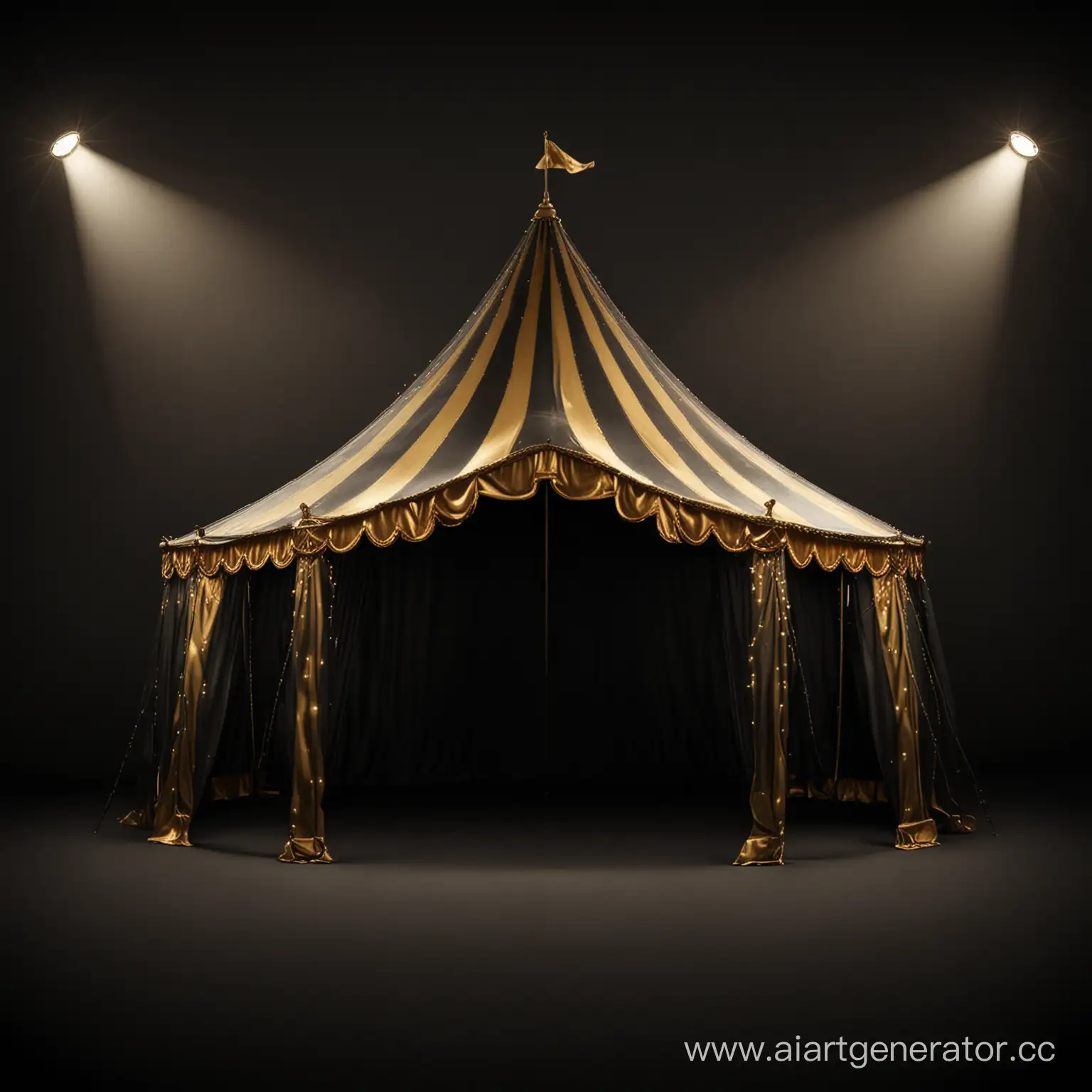 Golden-Circus-Tent-on-Black-Background-Vibrant-Centerpiece-for-Spectacular-Showmanship