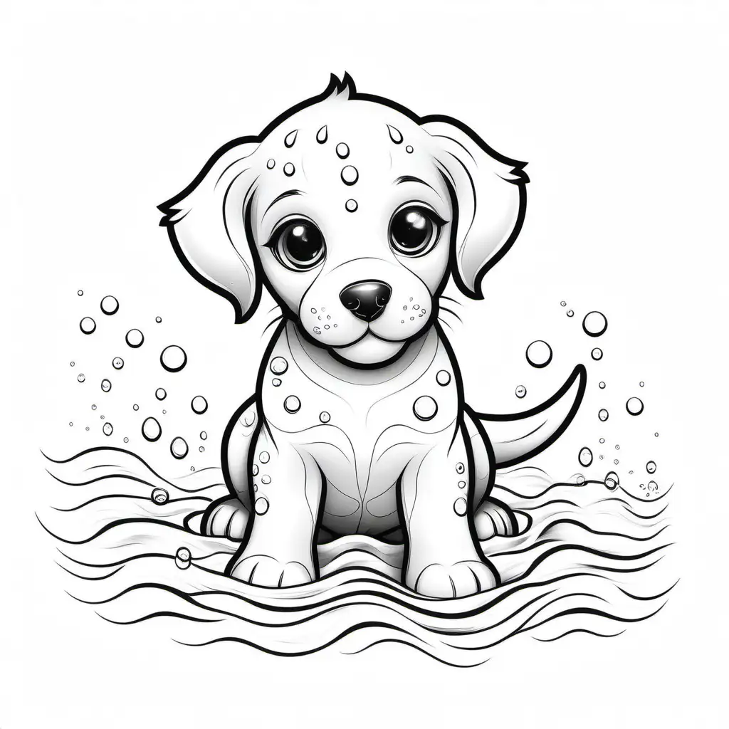 simple black and white line art of a Portuguese Water puppy for a kids coloring book --ar 3:2 --s 10
white background