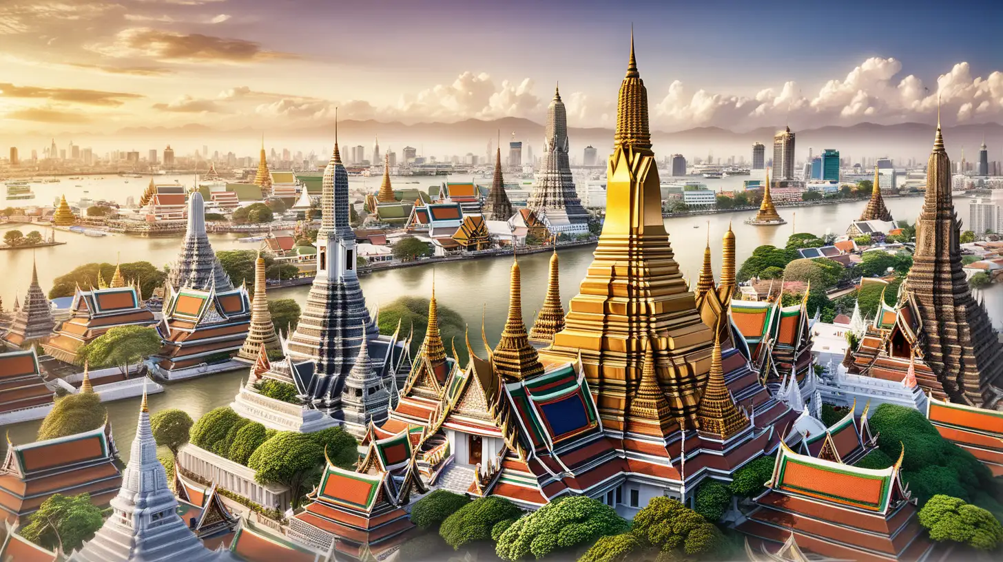 Aerial View of Glittering Wat Arun Temple in Bangkok