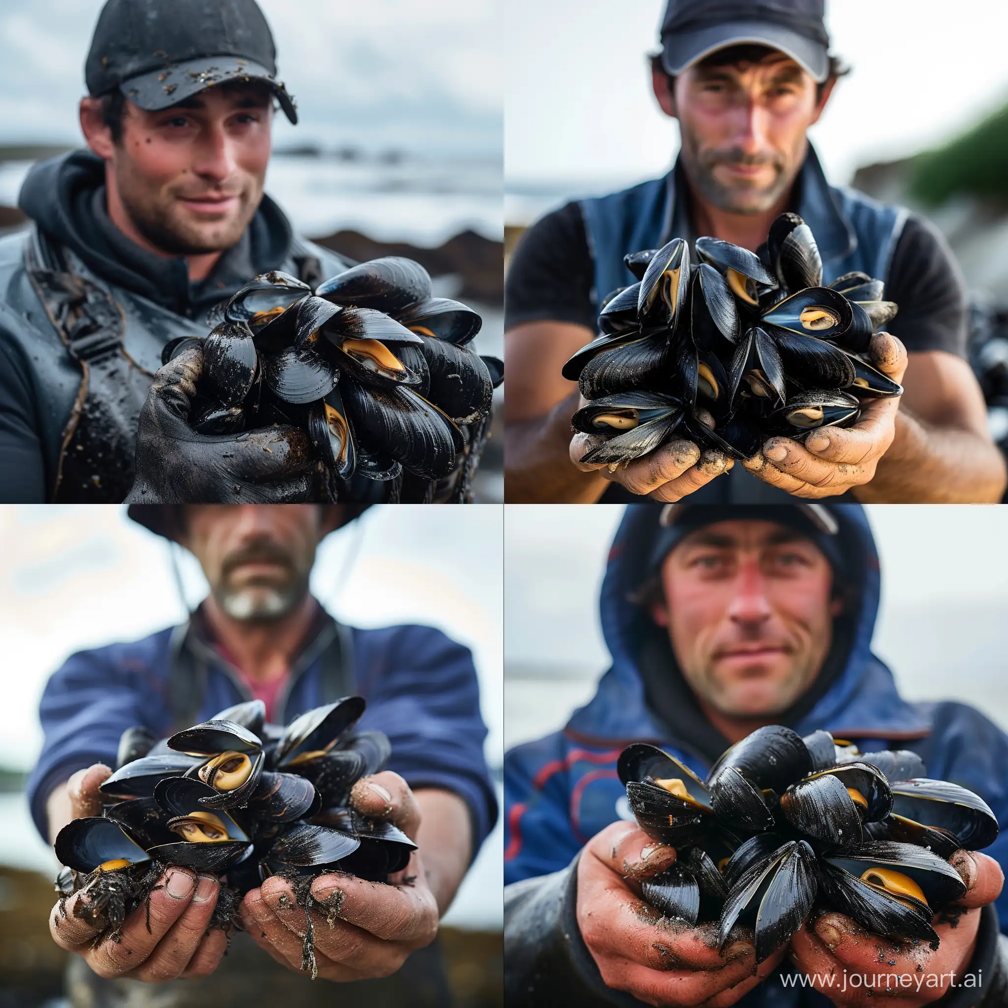 a perfect mussels man wearing hat cinematic shot outdoor