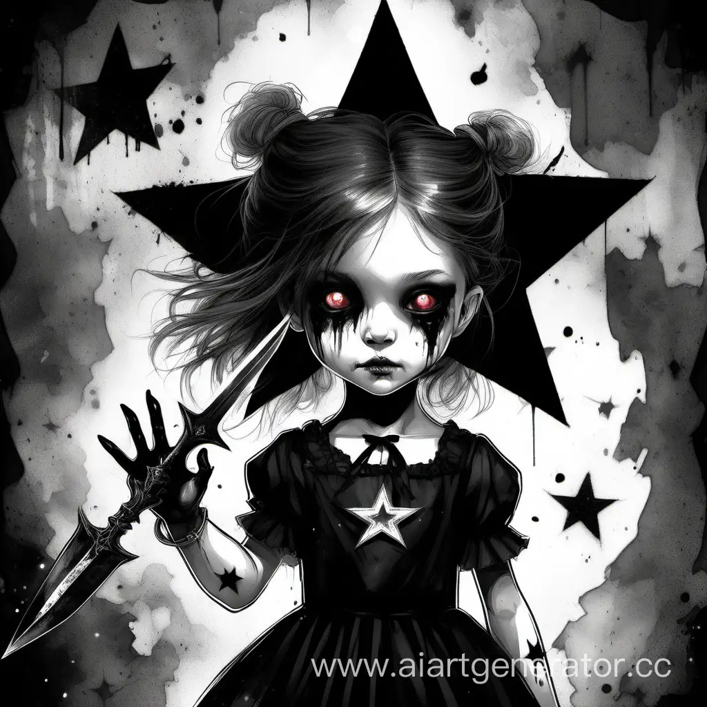 Creepy-SixYearOld-Girl-with-Dark-Star-Dress-and-Bloody-Dagger
