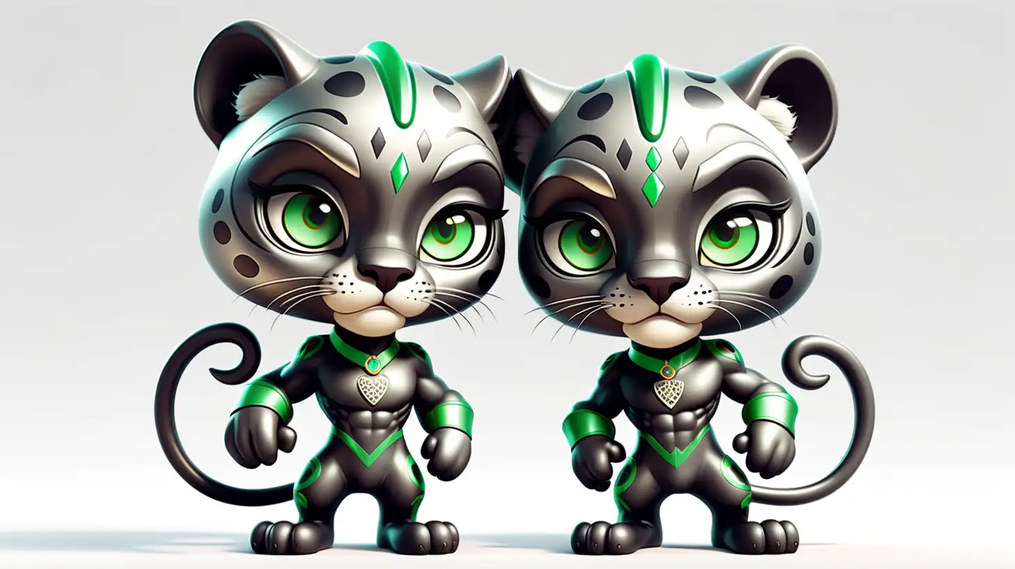 Cute Silver Panther in Olympian Gear Cartoon Sticker with Green Eyes