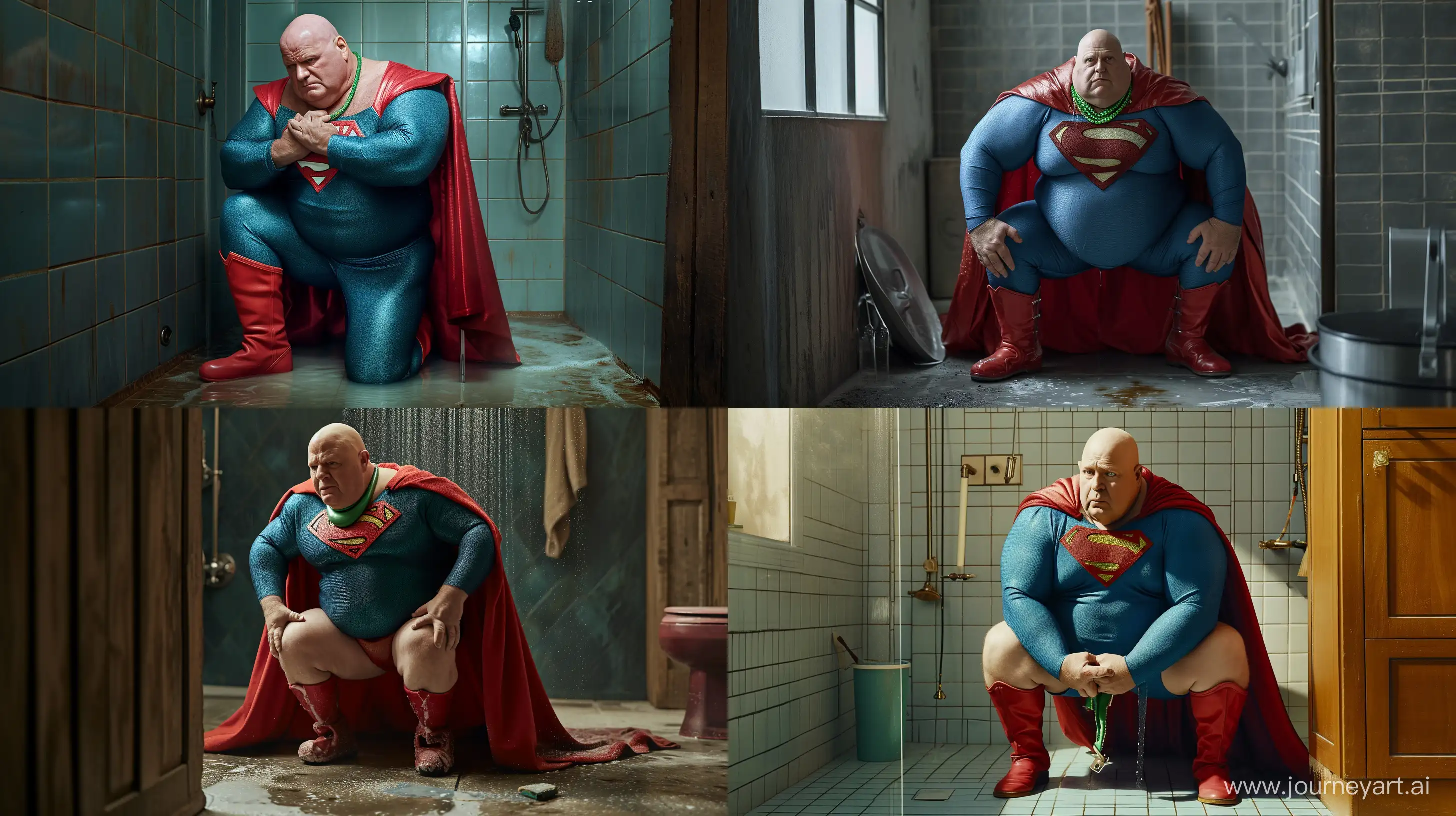 Elderly-Superman-Enjoys-Refreshing-Shower-in-Vibrant-Costume
