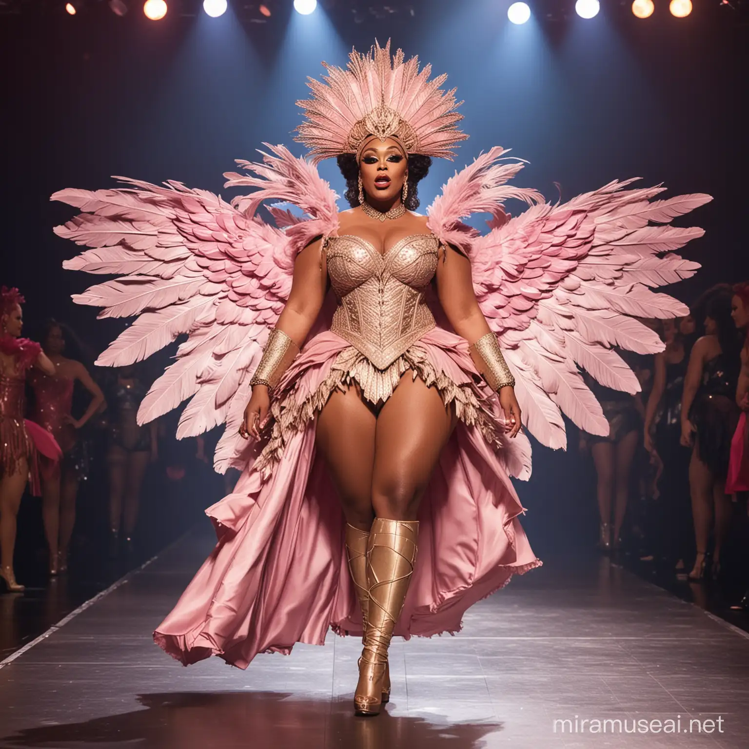 MedievalInspired Drag Queen Strutting Spread Your Wings Look on RuPauls Drag Race Runway