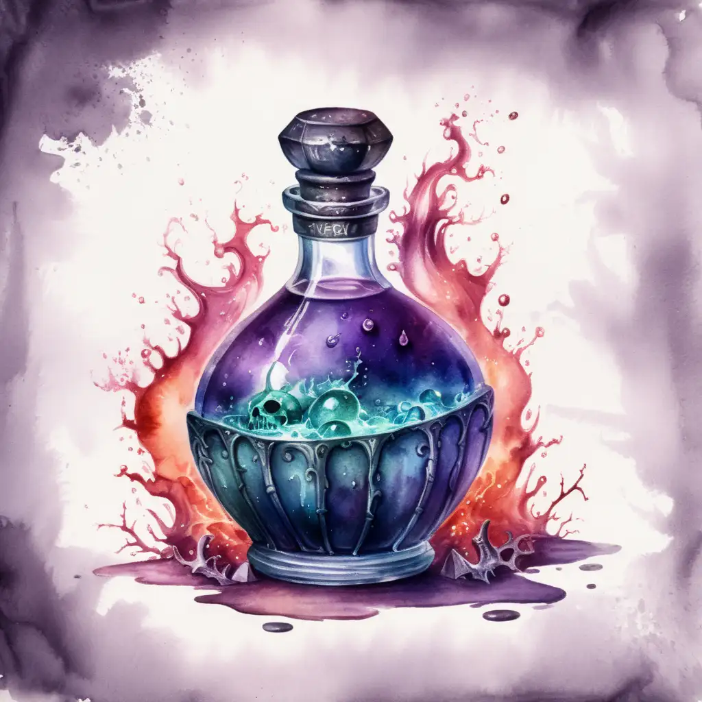Dark Watercolor Drawing of Fantasy Poison Bottle