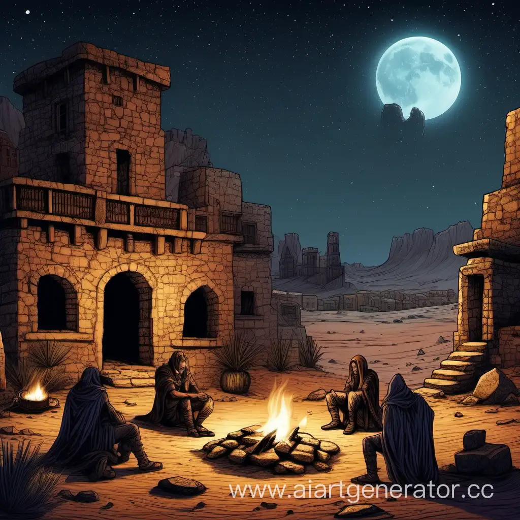 Enchanting-Night-in-the-Desert-City-Fantasy-Travelers-by-Campfire