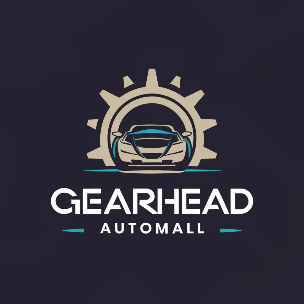 a logo design,with the text "Gearhead AutoMall", main symbol:GearHead with cars,complex,be used in Automotive industry,clear background