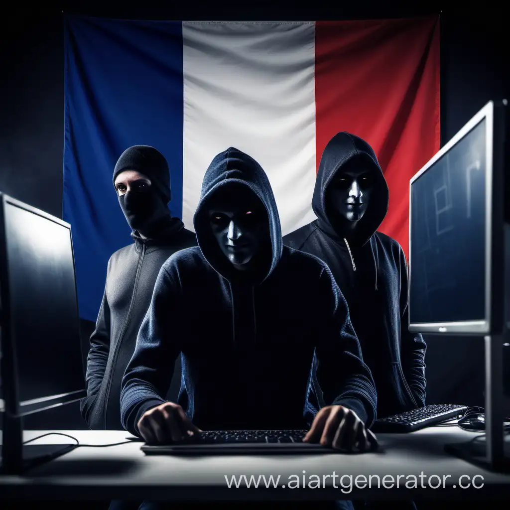 Хакеры французы, на фоне флаг Франции