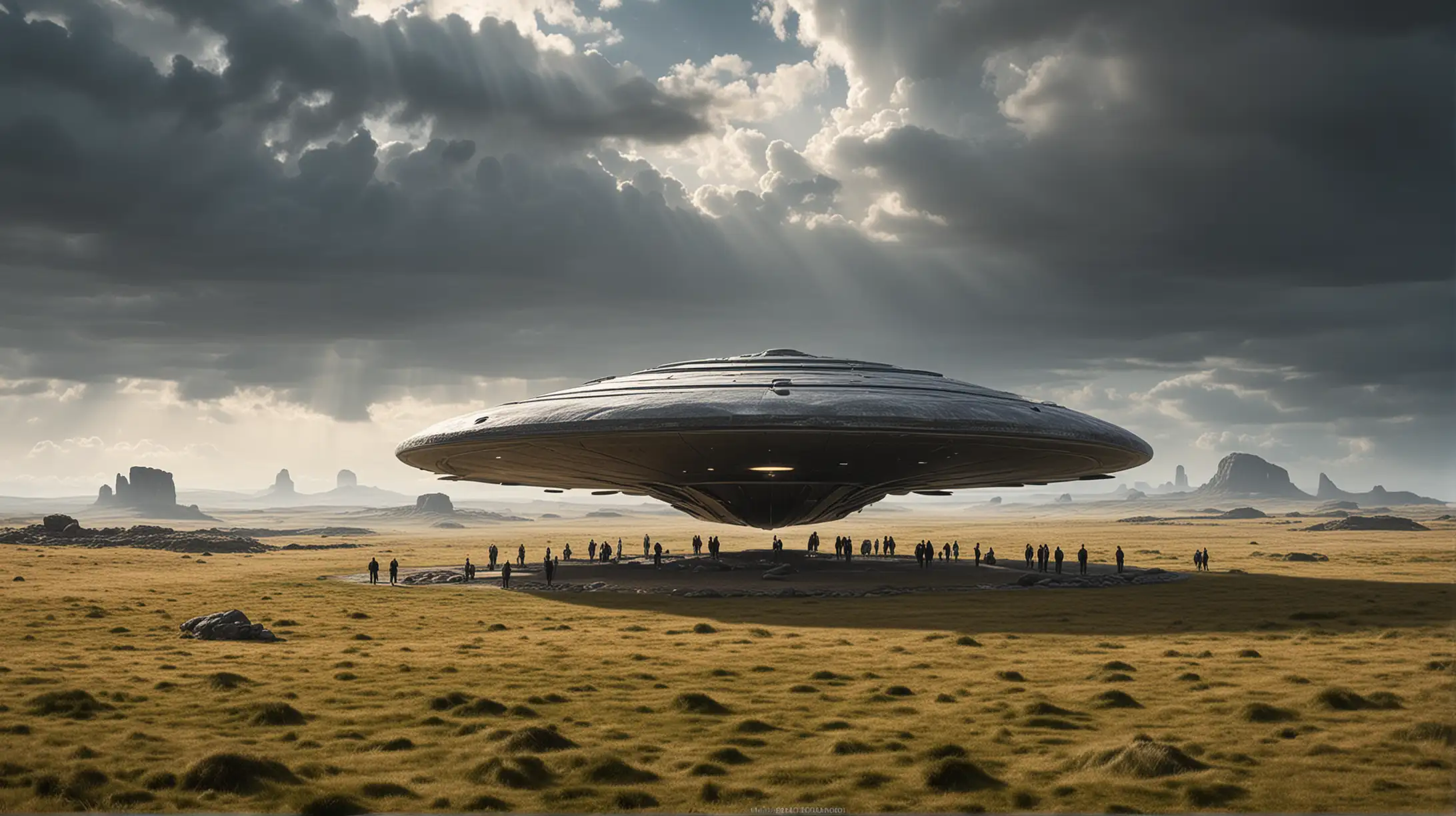 imagine a large flying-saucer space ship, which has landed in the middle of a neo-lithic stone circle