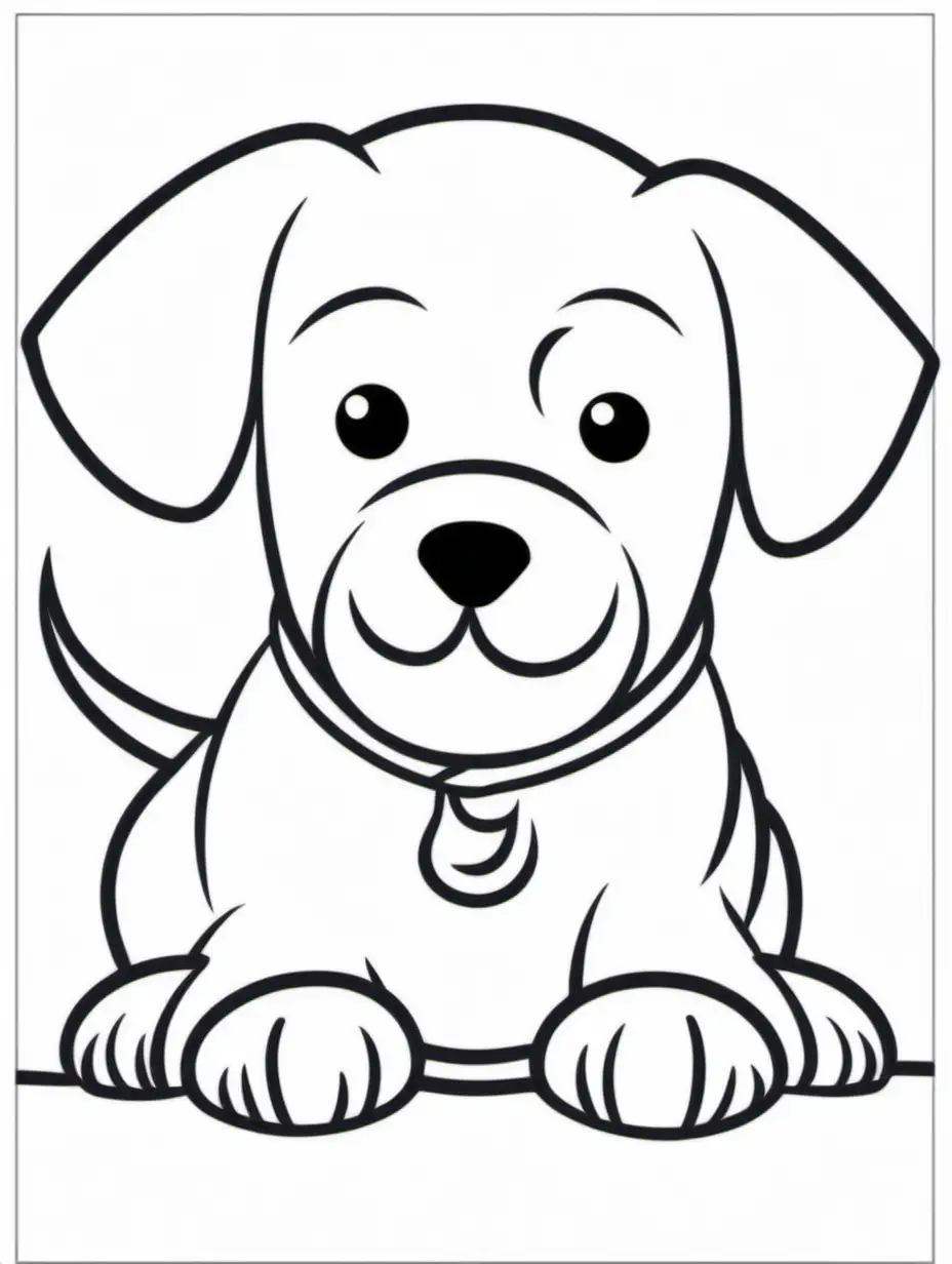 erstelle mir für ein Spielebuch für 5-jährige Kinder ein einfaches Bild von einem Hund nur mit dicken schwarzen Linien und weißem Hintergrund.
 