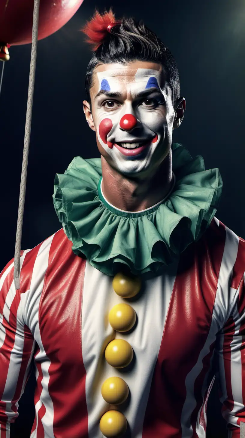 Cristiano Ronaldo as a Realistic Circus Clown Captivating HalfBody Portrait