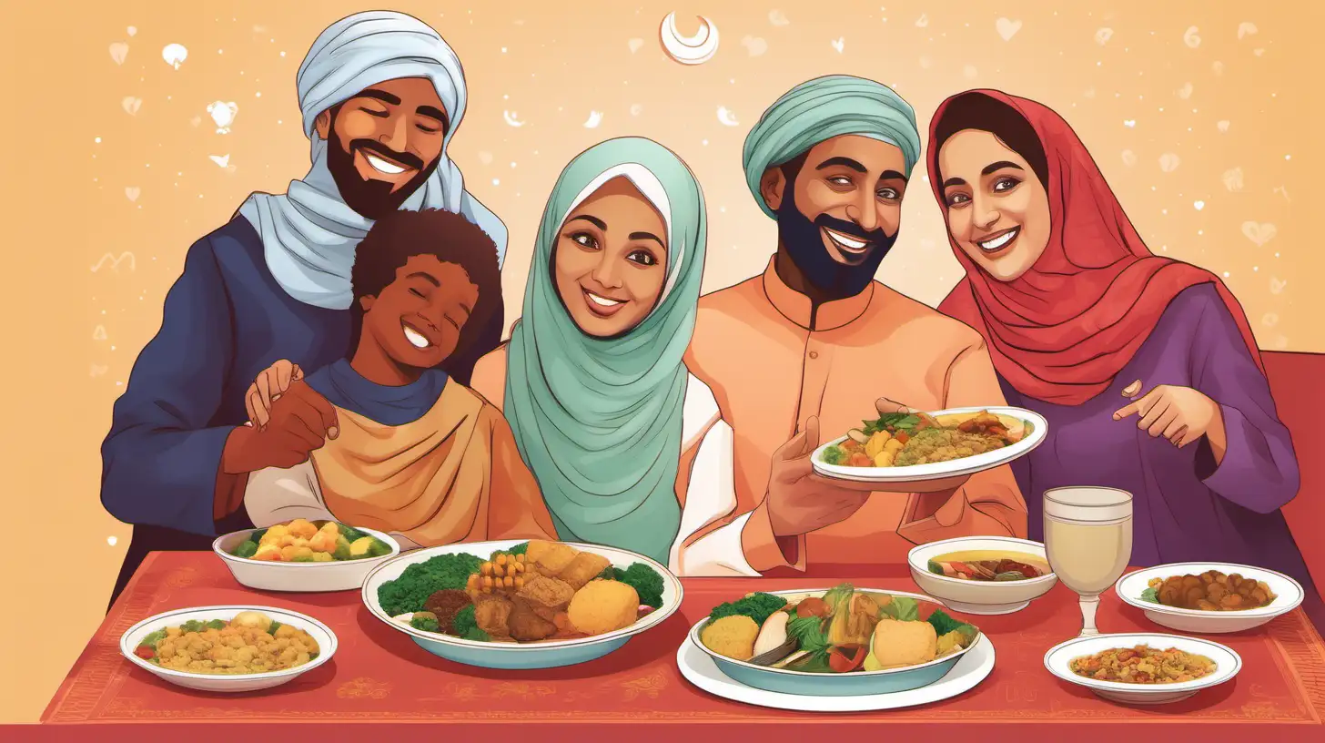 Eid Celebration Diverse Community Sharing Love and Laughter Over a Festive Meal
