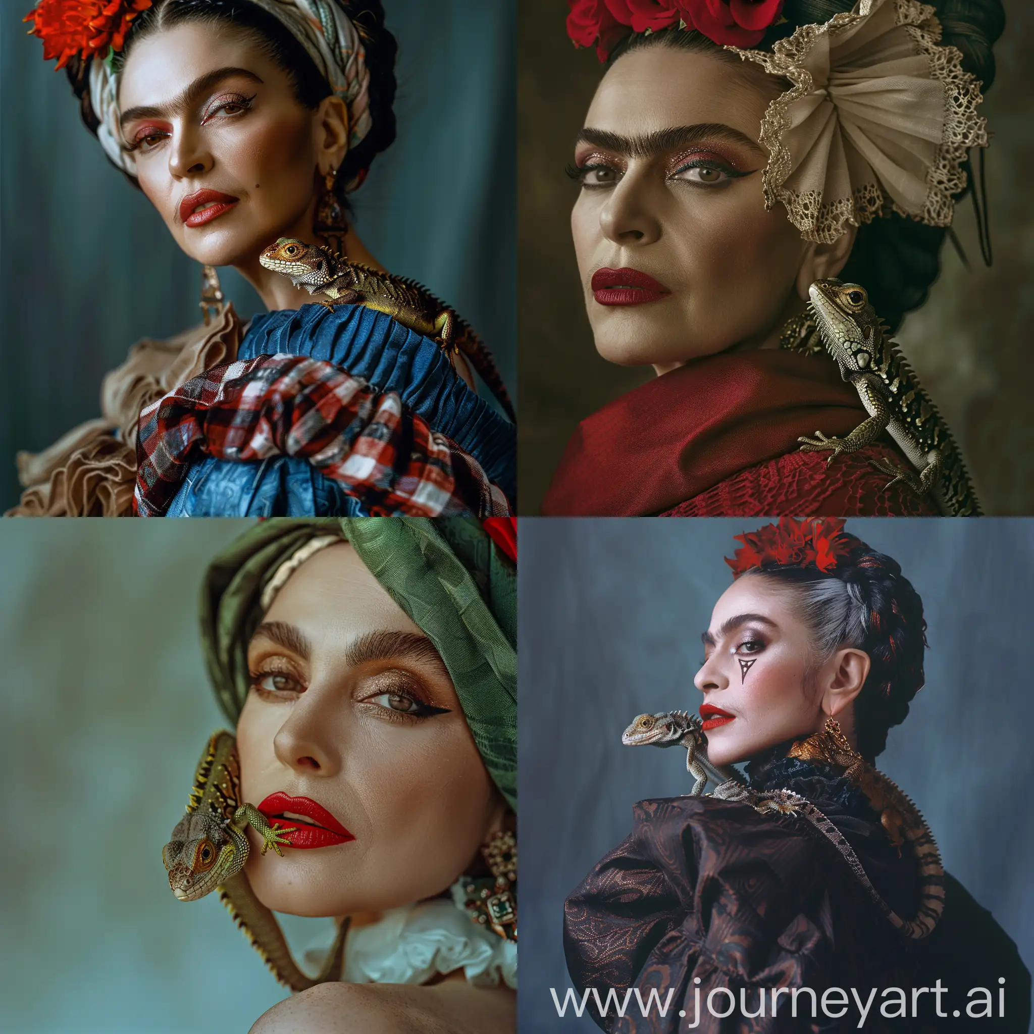 Frida-KahloInspired-Madonna-with-Lizard-90s-Model-CloseUp-Portrait