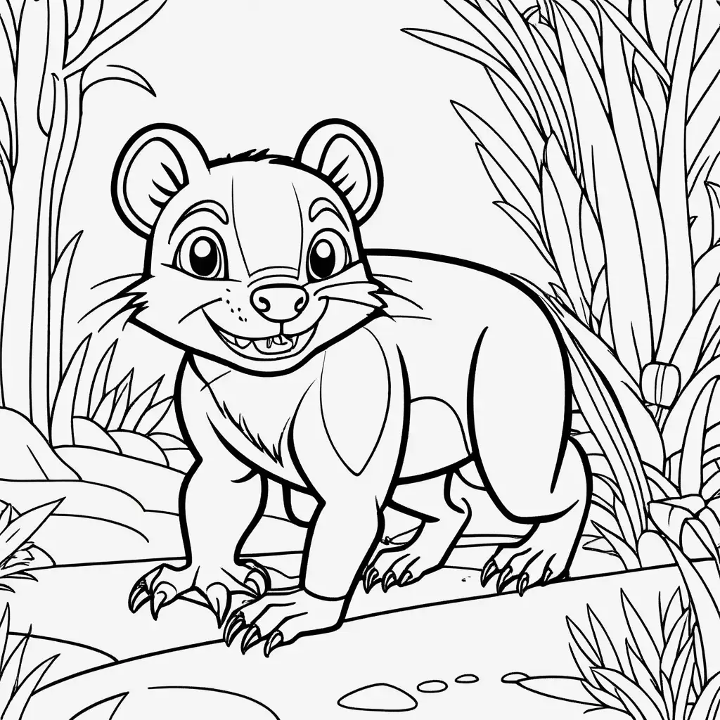 imagine a coloring page kids ages 8-12 featuring a Tasmanian Devil ,cartoon style, thick bold lines, low detail. no shading --ar 9:11