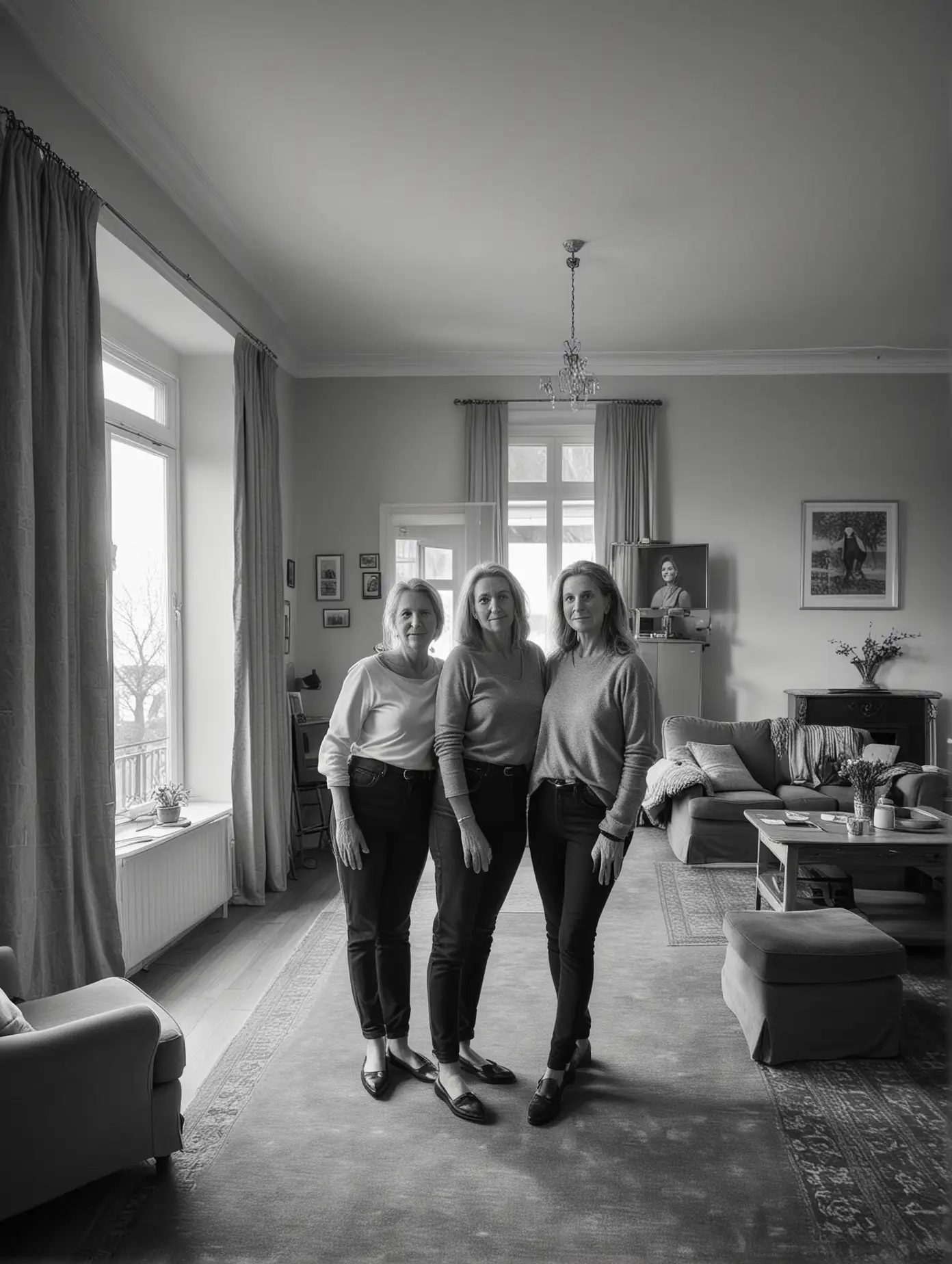 Senior Twin Sisters in Cozy German Living Room