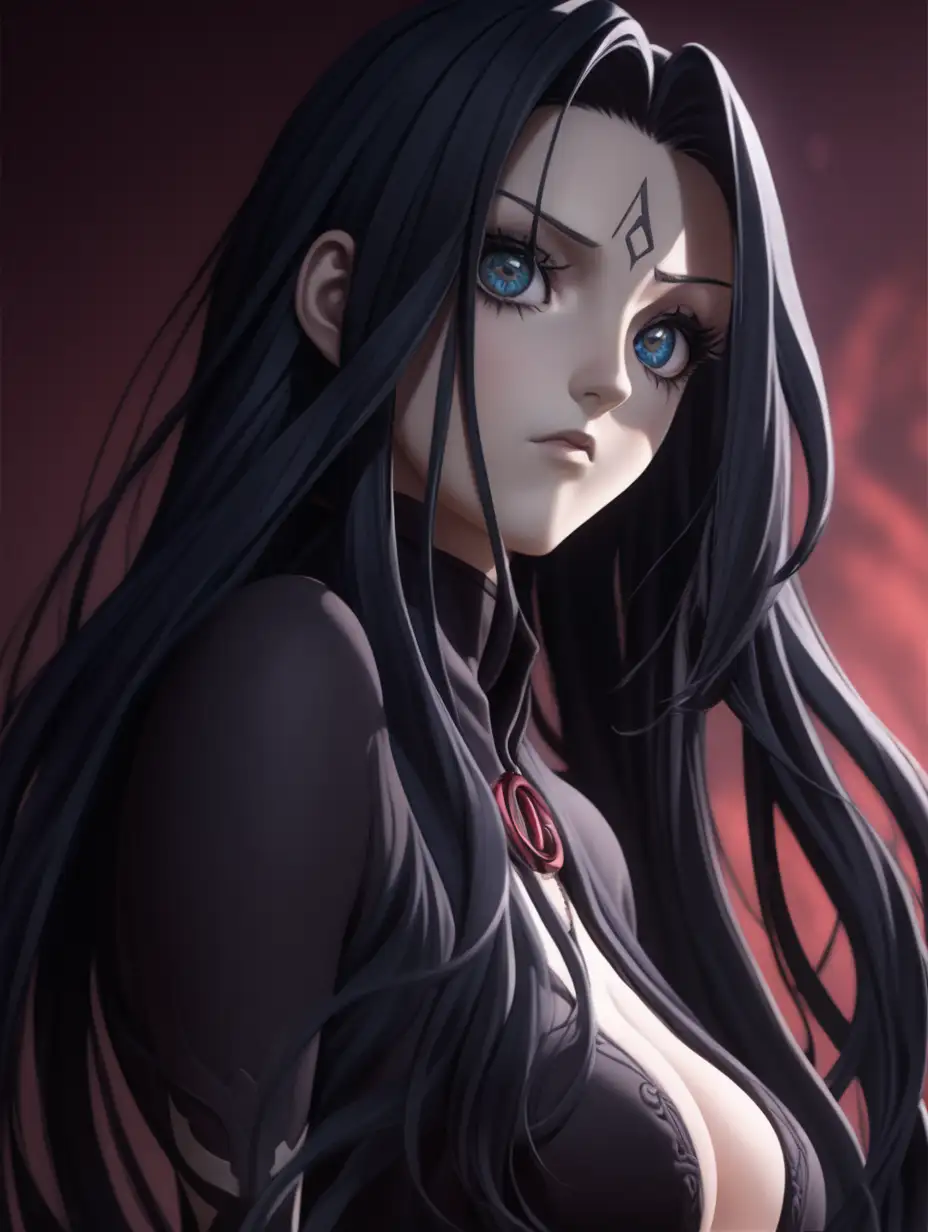(cinematic lighting), Lust is a character from Fullmetal alchemist manga, lust possesses a sultry and alluring demeanor, complemented by her long, flowing hair and a slender, graceful figure, intricate details, detailed face, detailed eyes, hyper realistic photography,