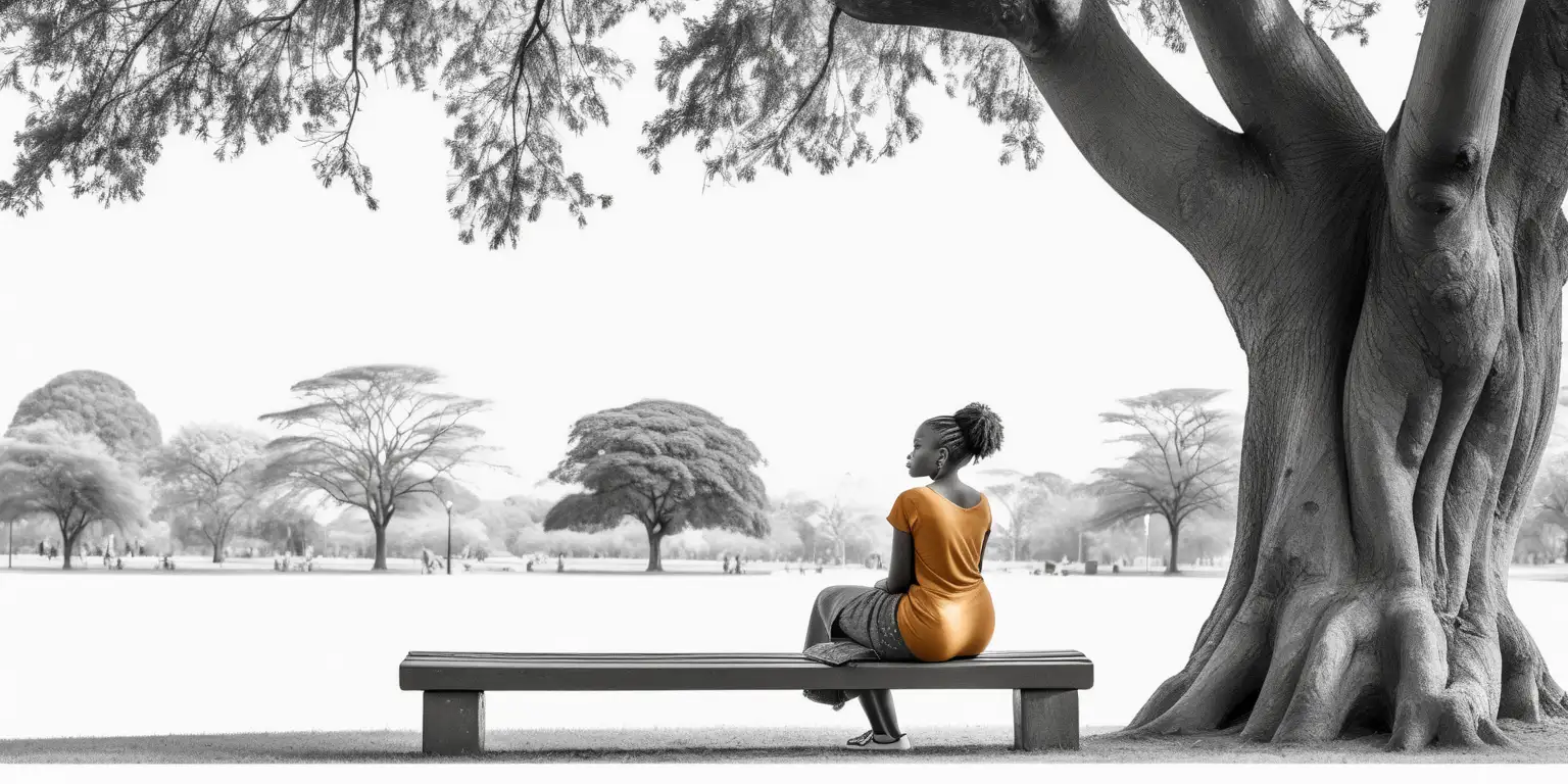 Serene African Woman Sitting by Tree in Park