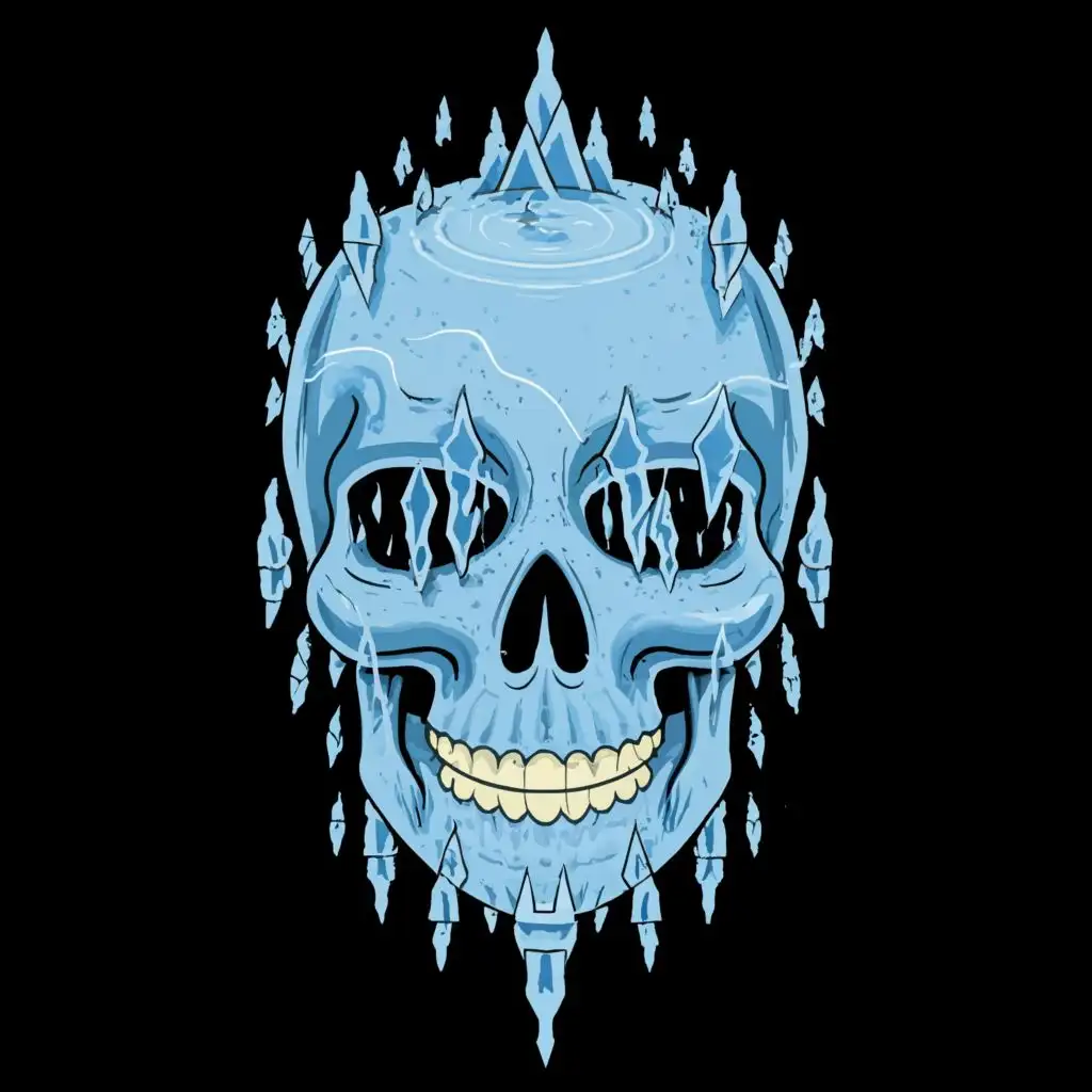 logo, a frozen skull with water falling out of the eyes, with the text "dead silence", typography