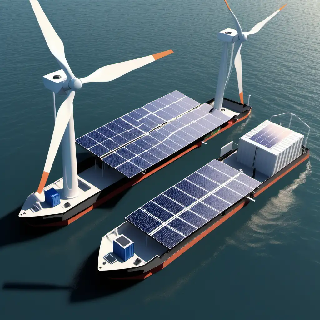 SolarPowered Barge with Wind Turbines and Desalination Units