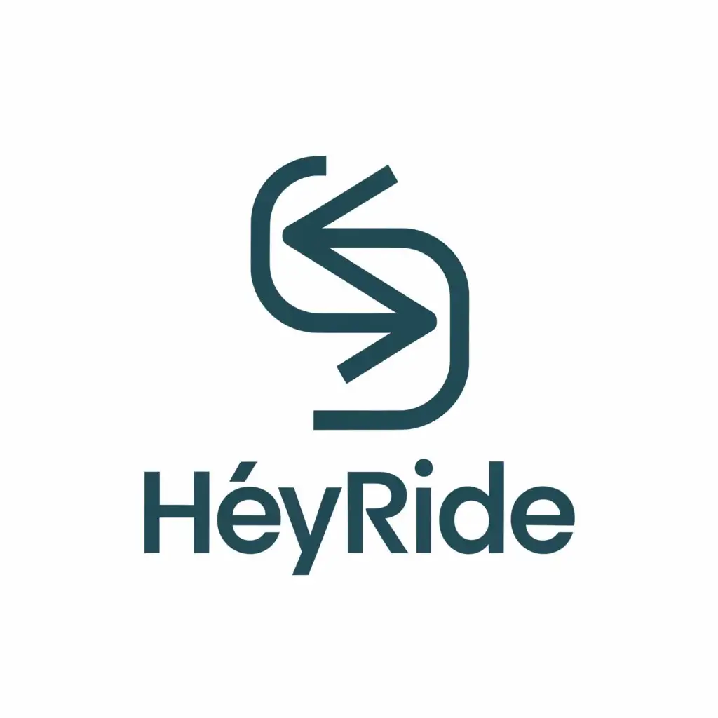 a logo design, with the text 'HeyRide', main symbol: arrow replacing e, Minimalistic, to be used in Travel industry, clear background