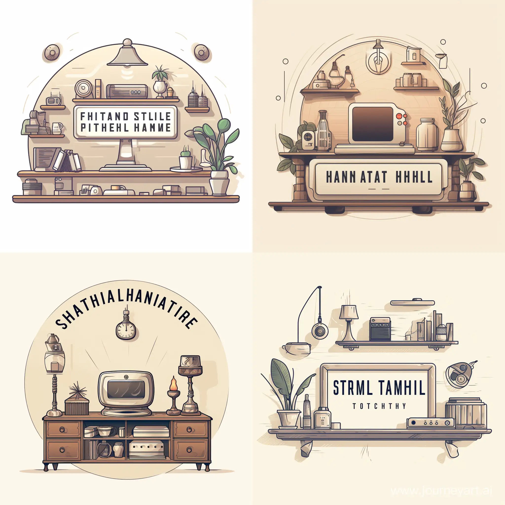 Logo for YouTube channel about technology and smart home in vintage style. Include: Electronic board, laptop, light switch, WiFi router. Make it light colors, mostly white and beige.