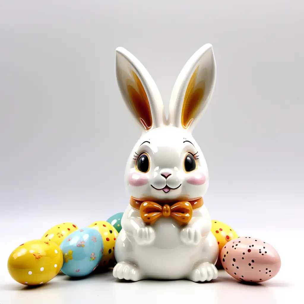 复活节 陶瓷  可爱兔子  肚子镂空 白色背景