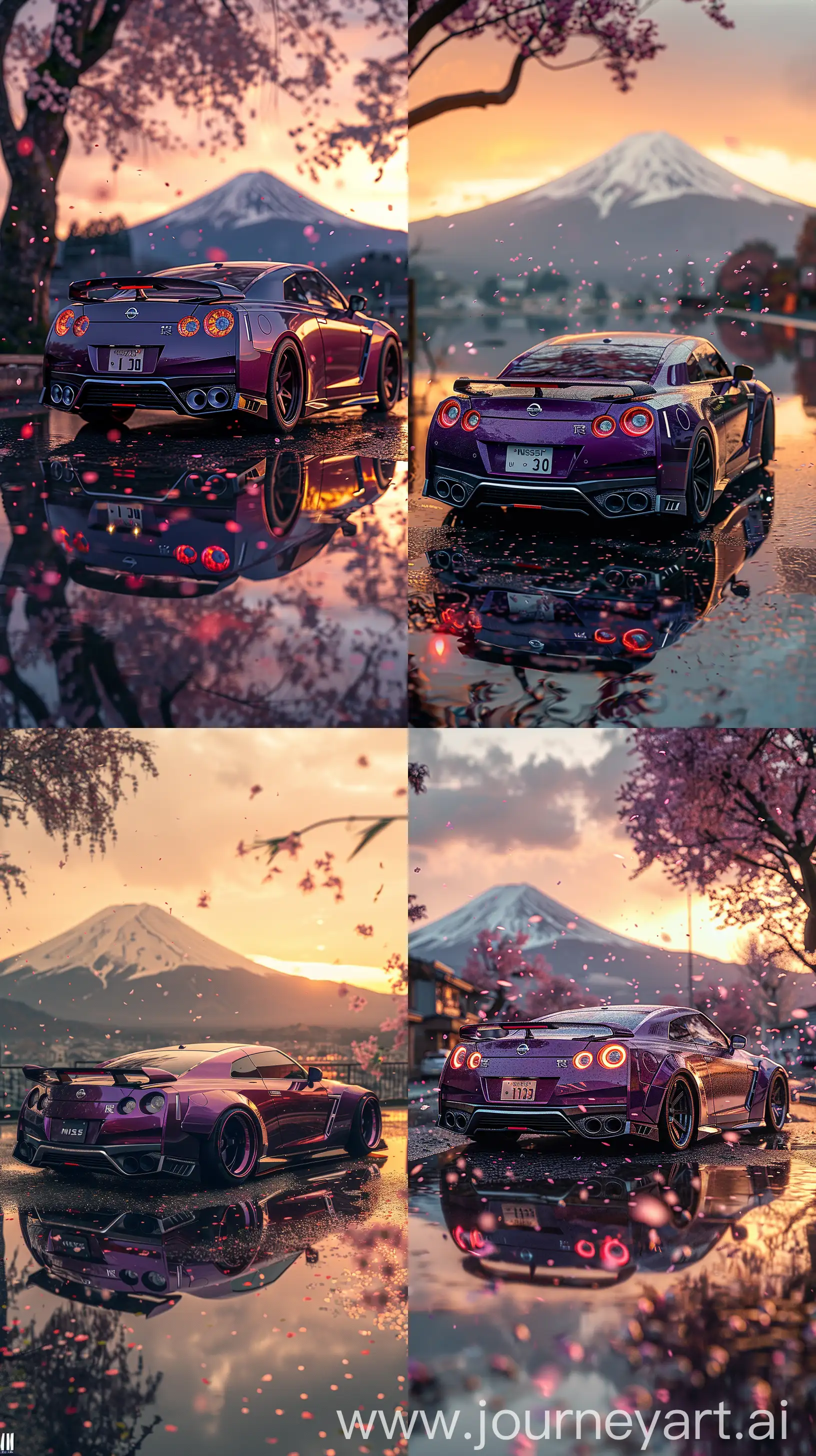 Hyperrealistic-Purple-Nissan-GTR-with-Mount-Fuji-Sunset-View