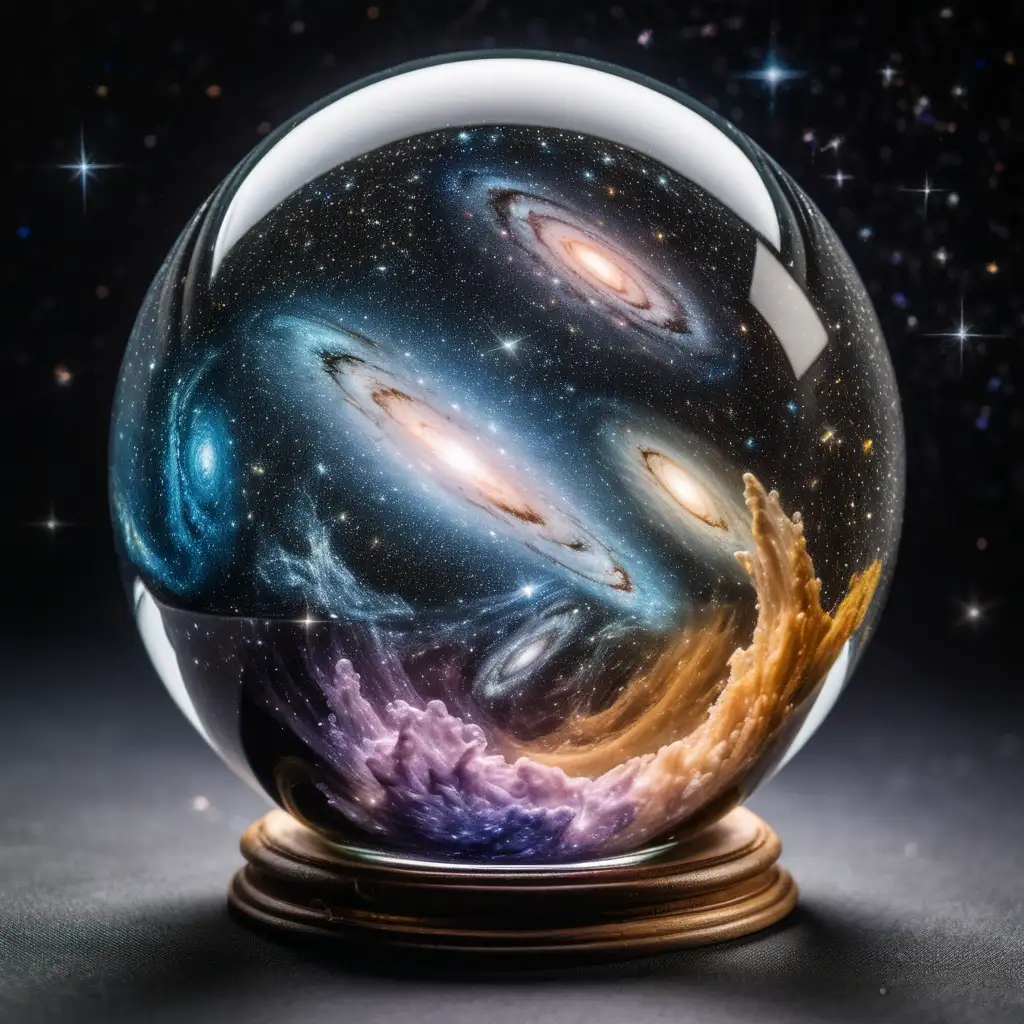 Galaxies and stardust in a glass sphere
