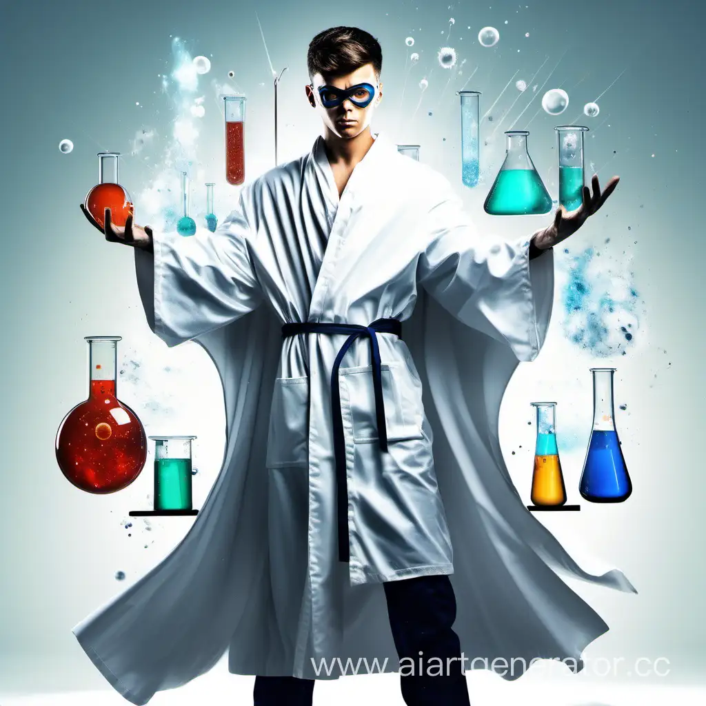 Young-Man-in-Superhero-Pose-with-Test-Tubes-and-Flasks