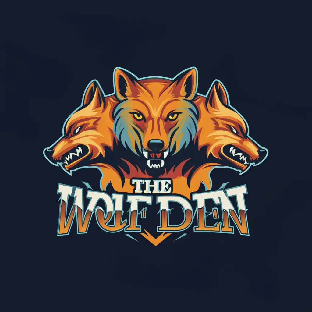 a logo design,with the text "THE WOLF DEN", main symbol:WOLVES,complex,clear background