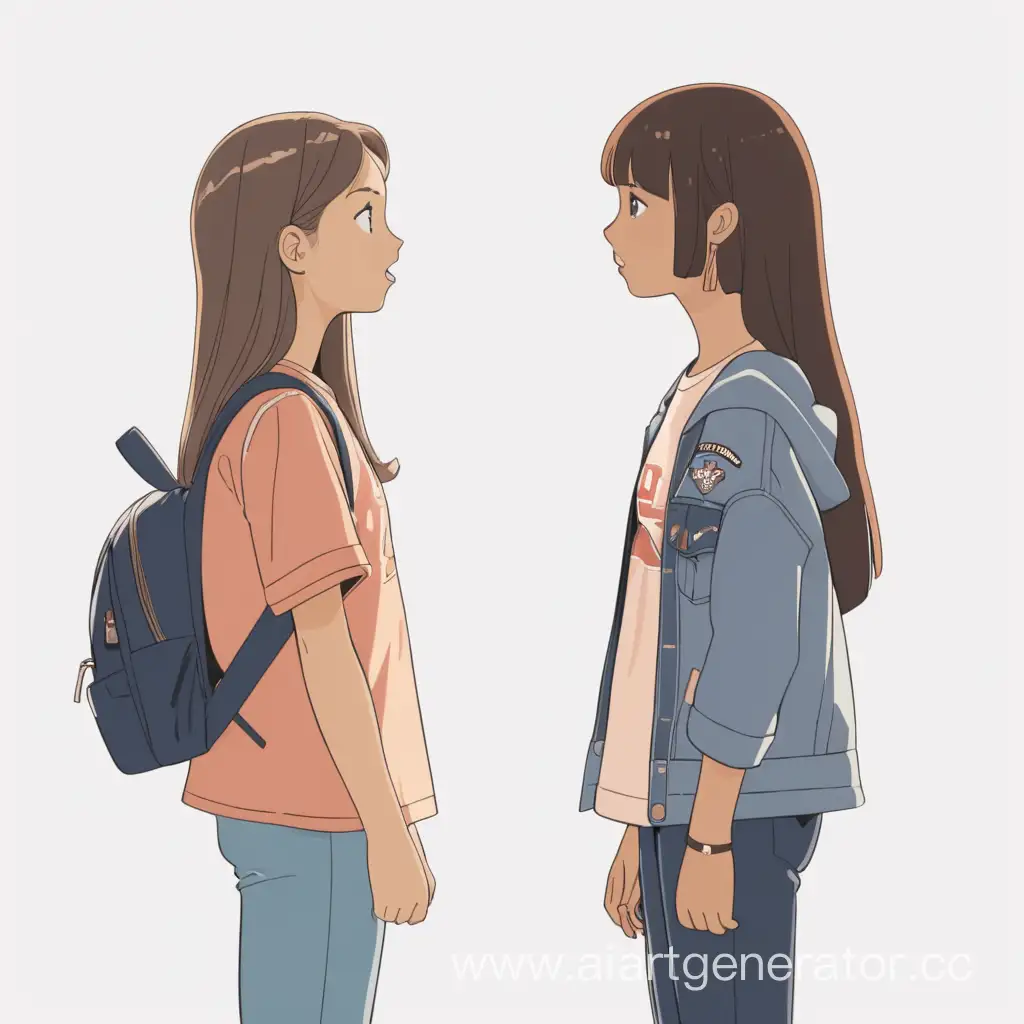 Две девушки стоят друг напротив друга и о чем-то разговаривают