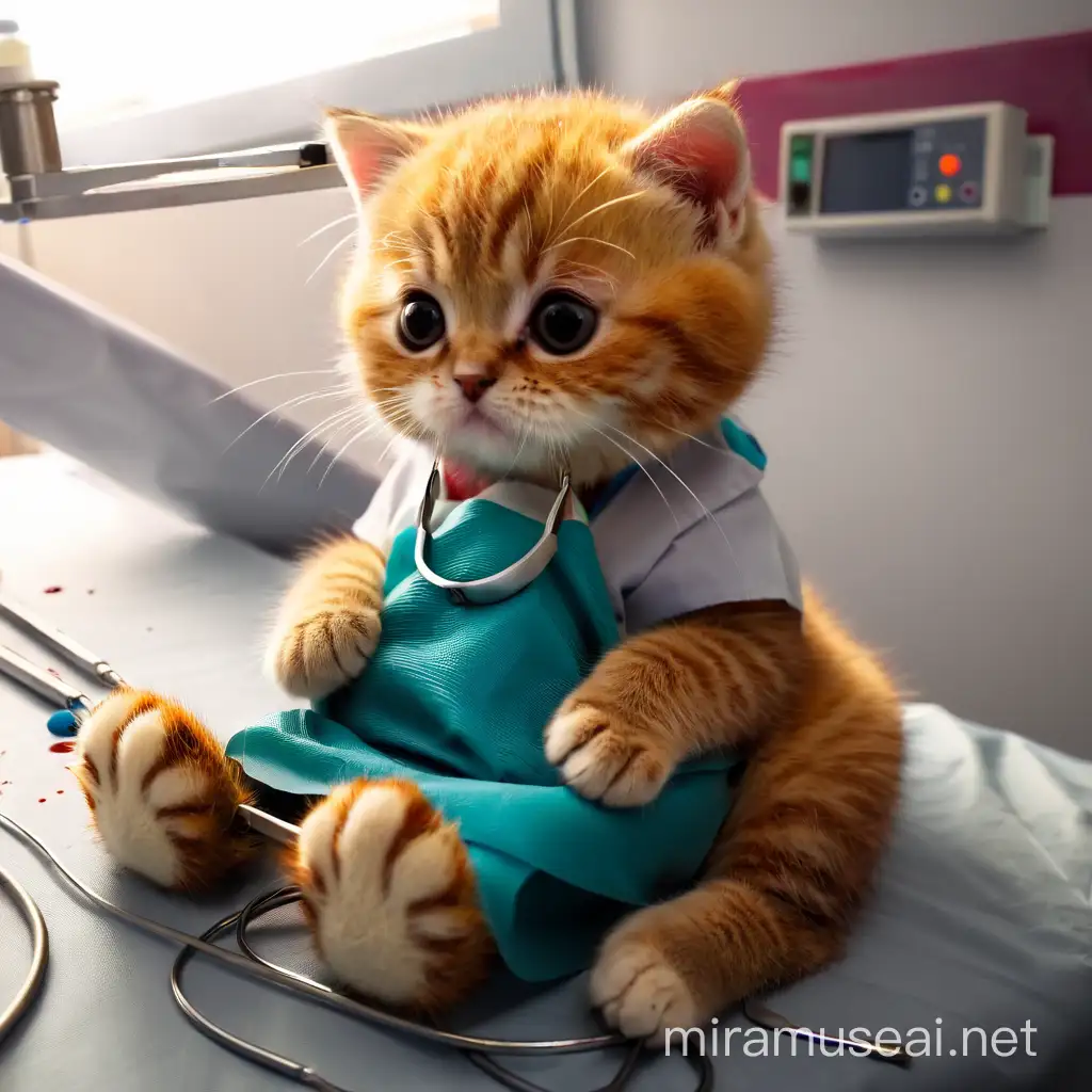 Veterinary Surgery for a Little Cat in a Medical Setting