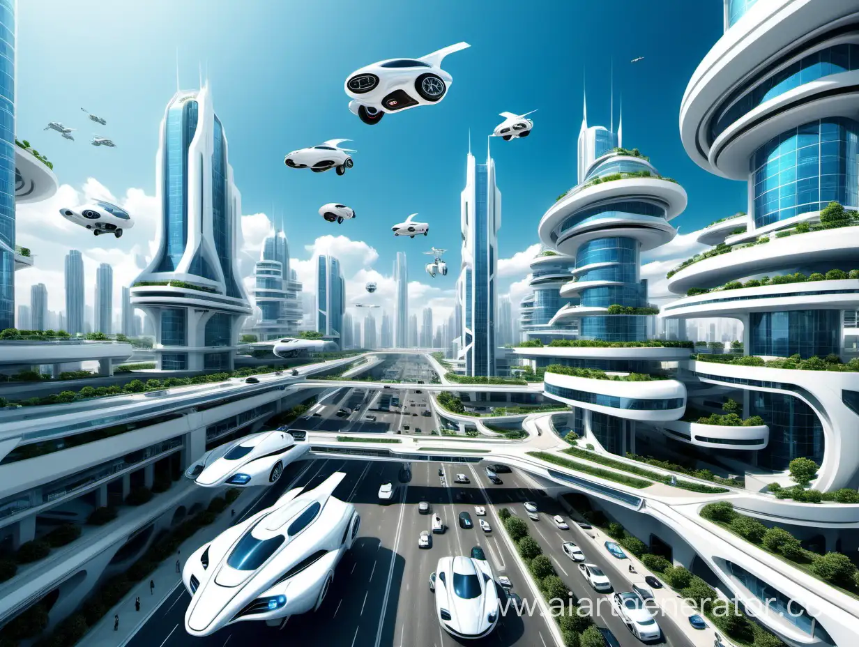 Futuristic-Cityscape-with-White-Buildings-and-Flying-Cars