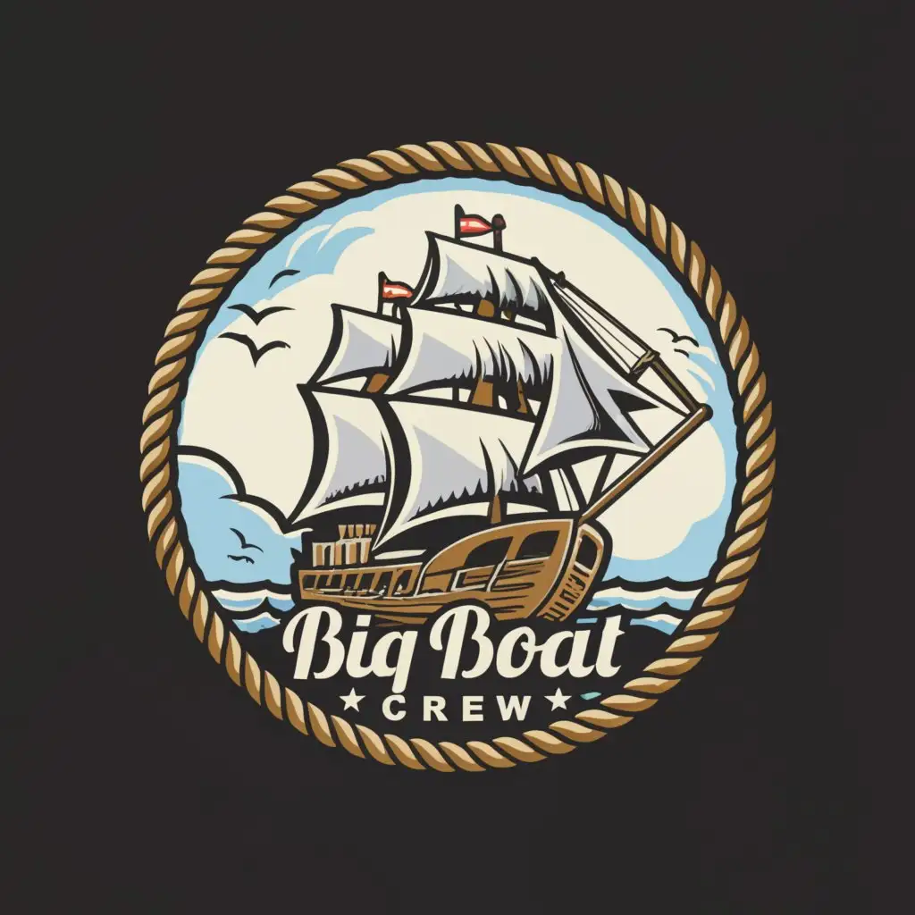 LOGO-Design-For-Big-Boat-Crew-Majestic-Galleon-Ship-Emblem-in-Light-Blue-White