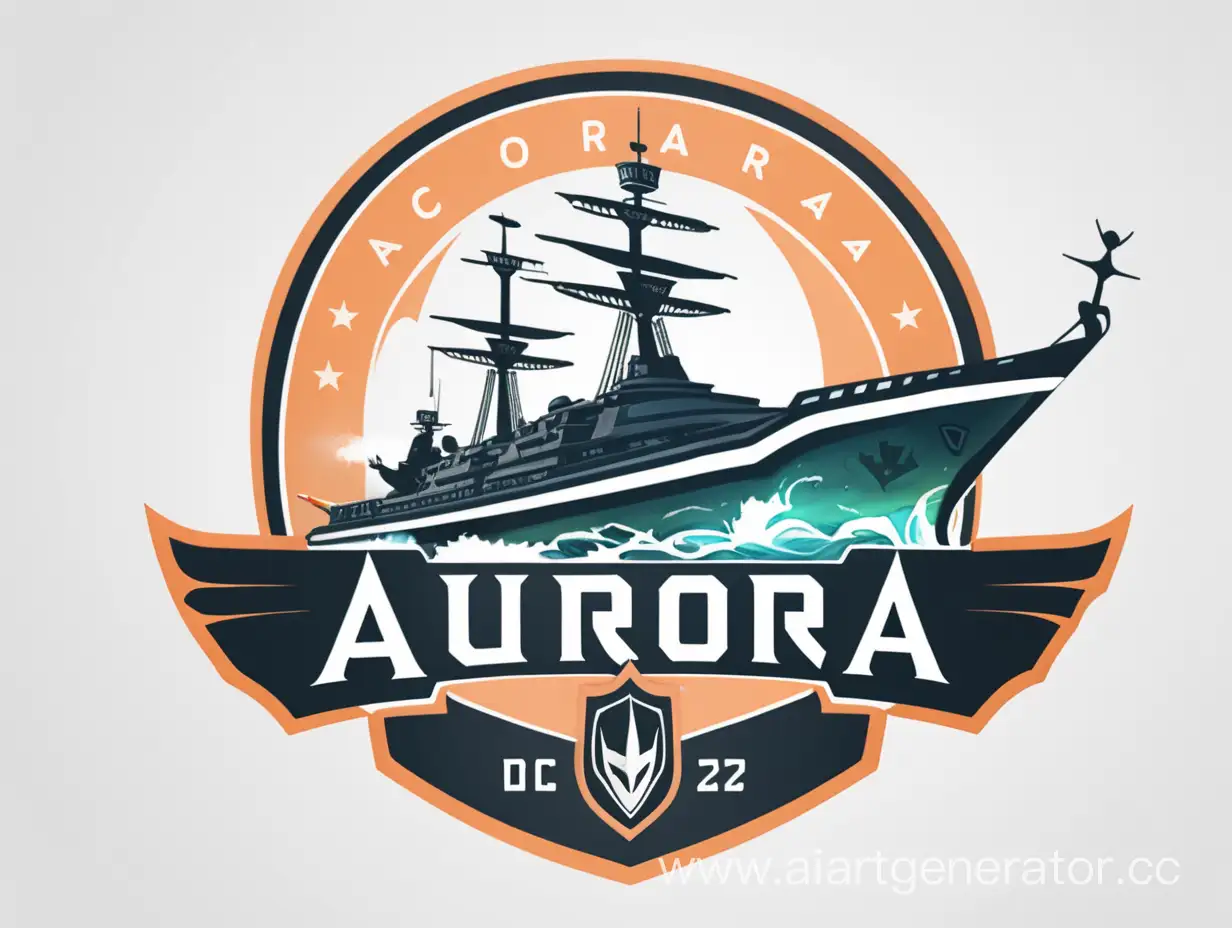 Логотип для команды в DOTA 2 с военным кораблем и надписью Cruiser Aurora