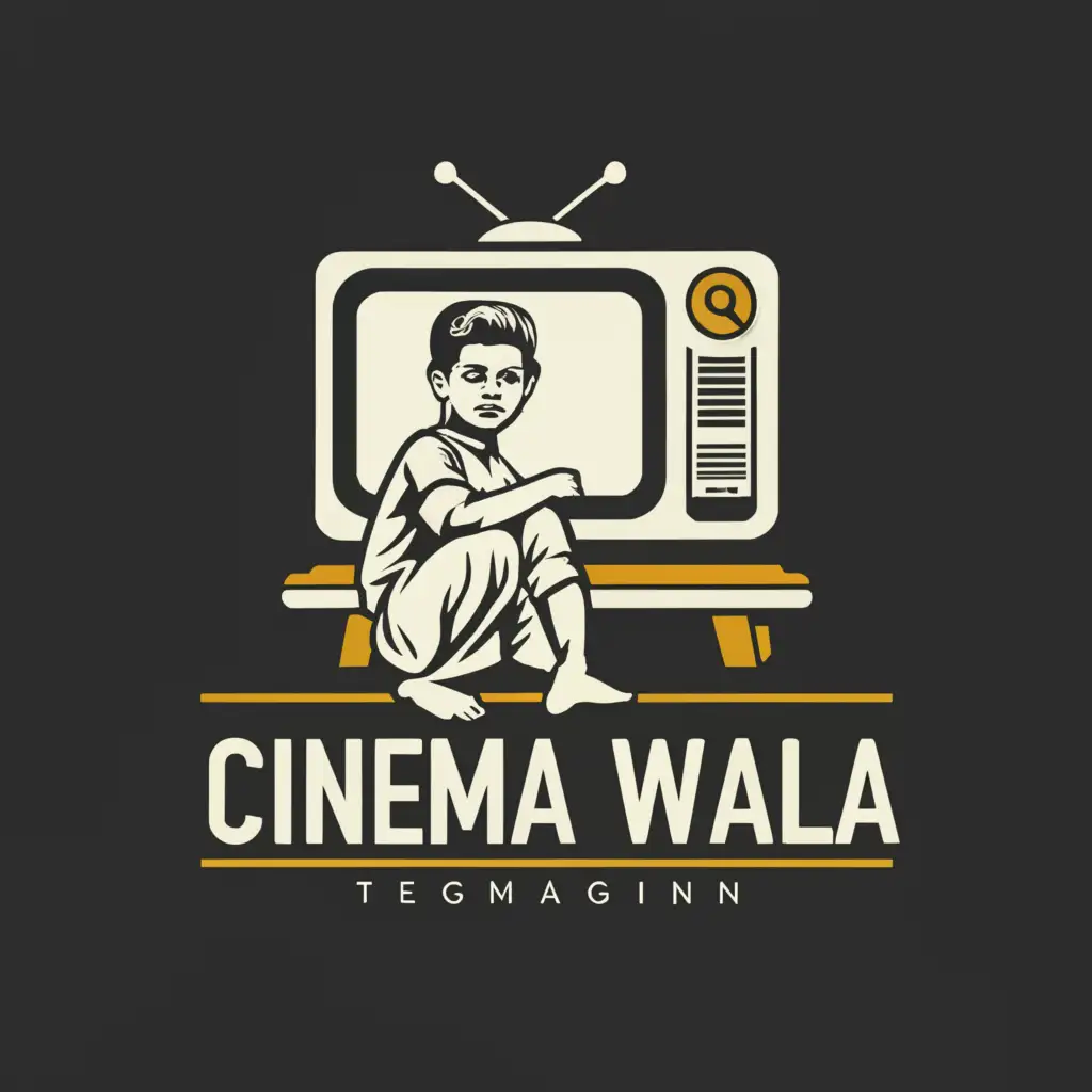 a logo design,with the text "Cinema wala", main symbol:An Indian boy watching old television,complex,be used in Entertainment industry,clear background