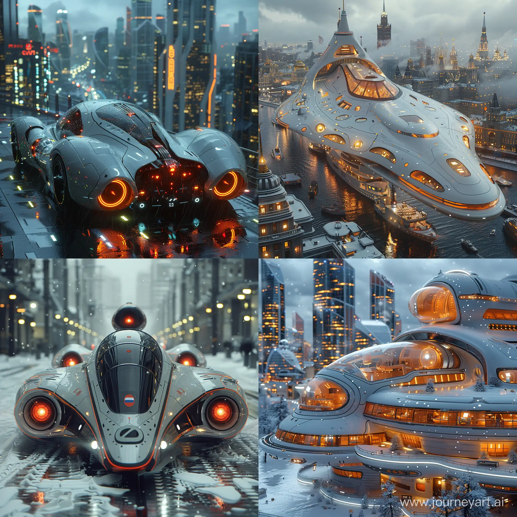 Futuristic sci-fi high-tech Moscow, heavy-duty composite materials, octane render --stylize 1000