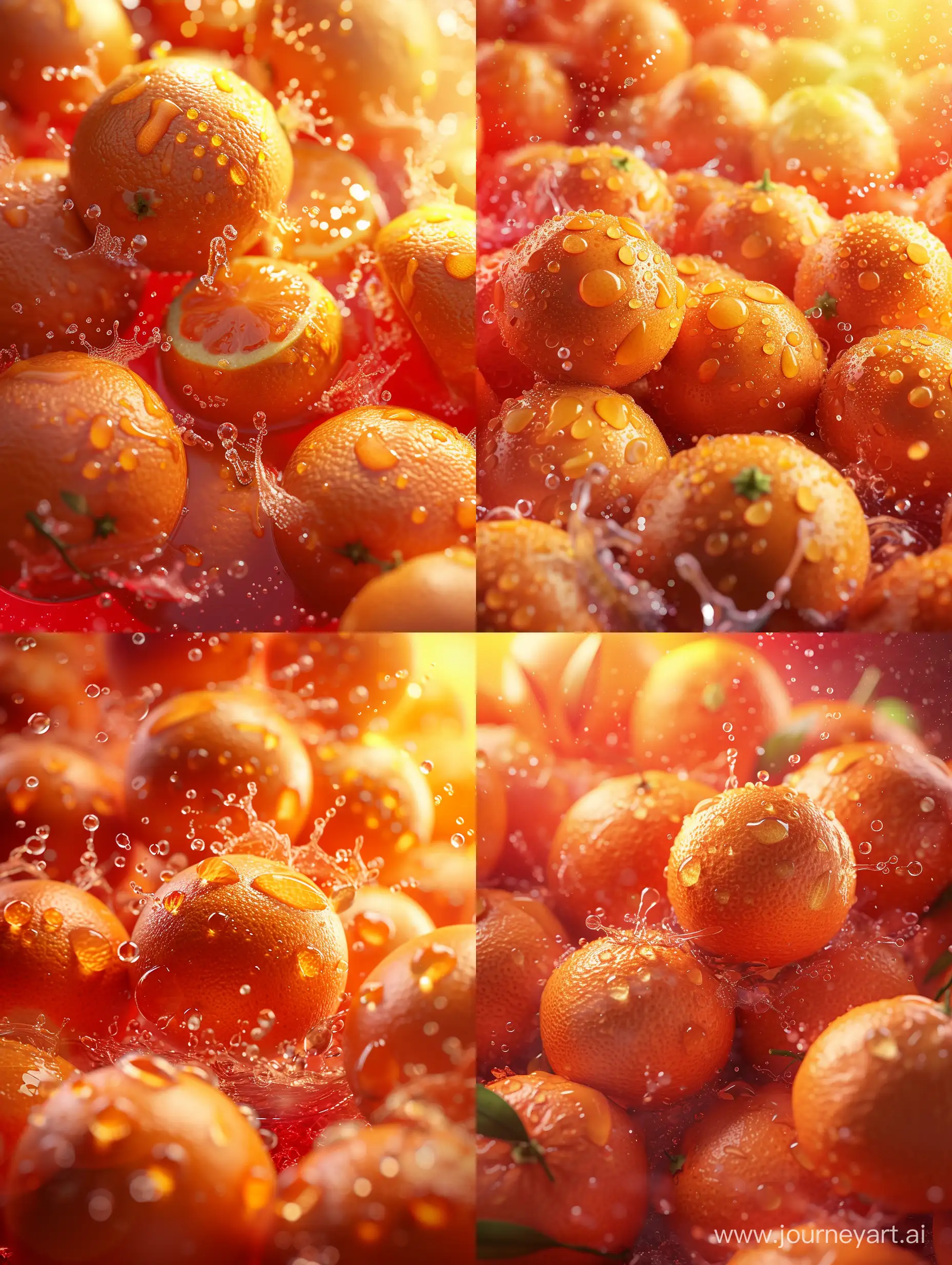 ultra realistic,A lot of orange mandarin oranges. there are drops and splashes of water. red and yellow light. canon eos-id x mark iii dslr --v 6.0 --v 6 --ar 3:4 --no 67768