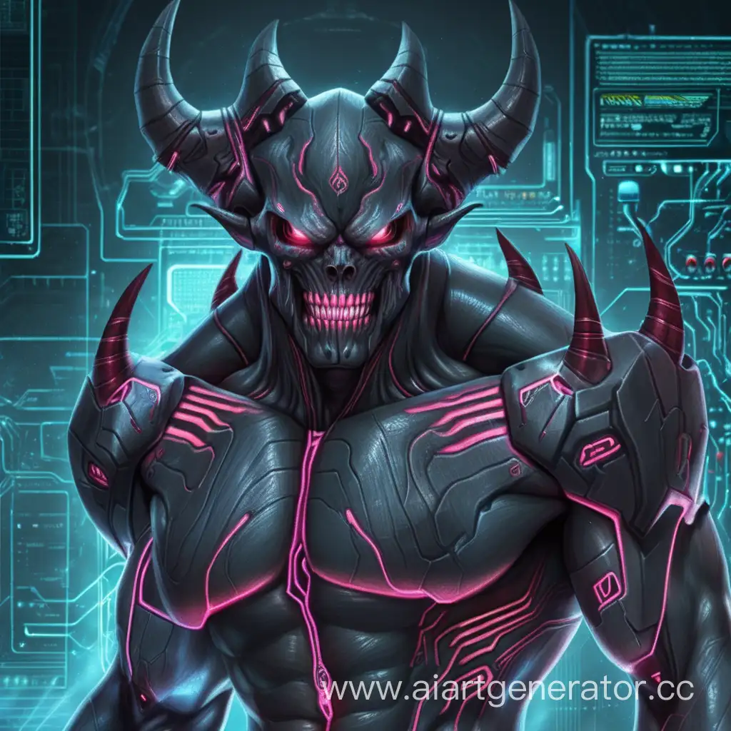 Menacing-Cyber-Demon-in-Futuristic-Digital-Landscape