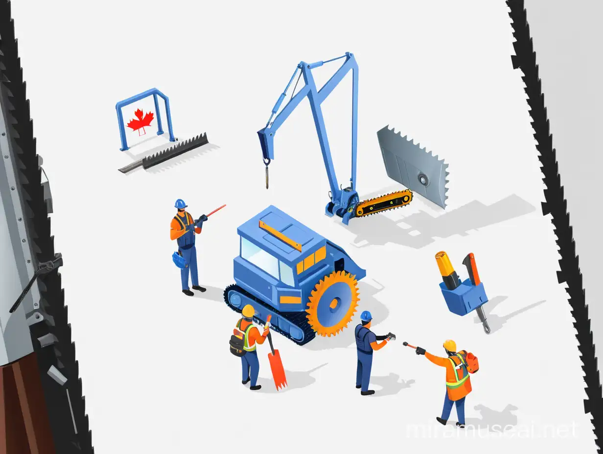 Canadian Maintenance Workers with Gears and Tools in 25D Illustration Style